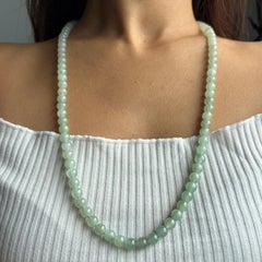 7mm Translucent Green and White Burmese Type A Jadeite Jade Necklace (33inches)