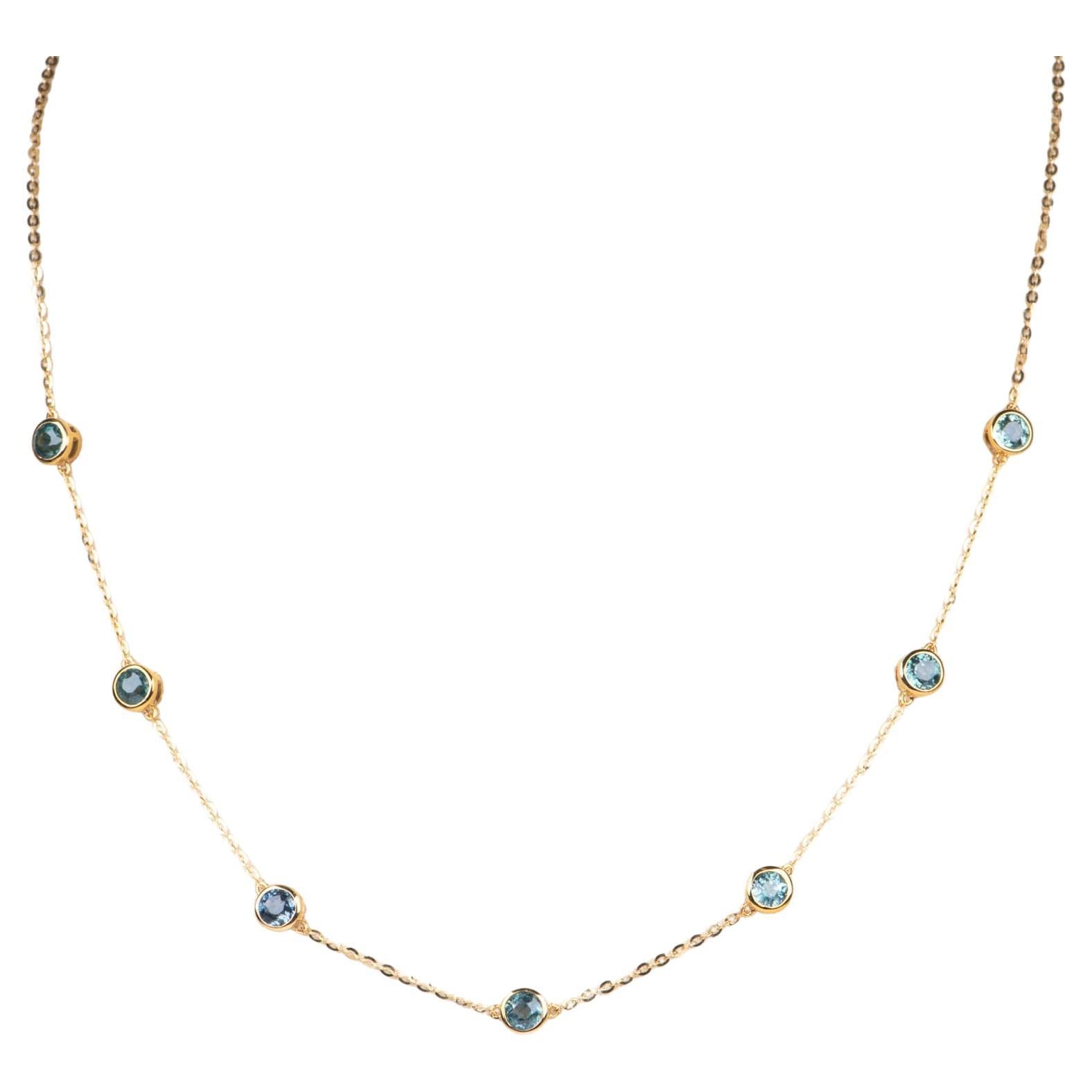 7p Collana a stazione con zaffiro Montana incastonato in oro 14K 17,5" R4716 in vendita