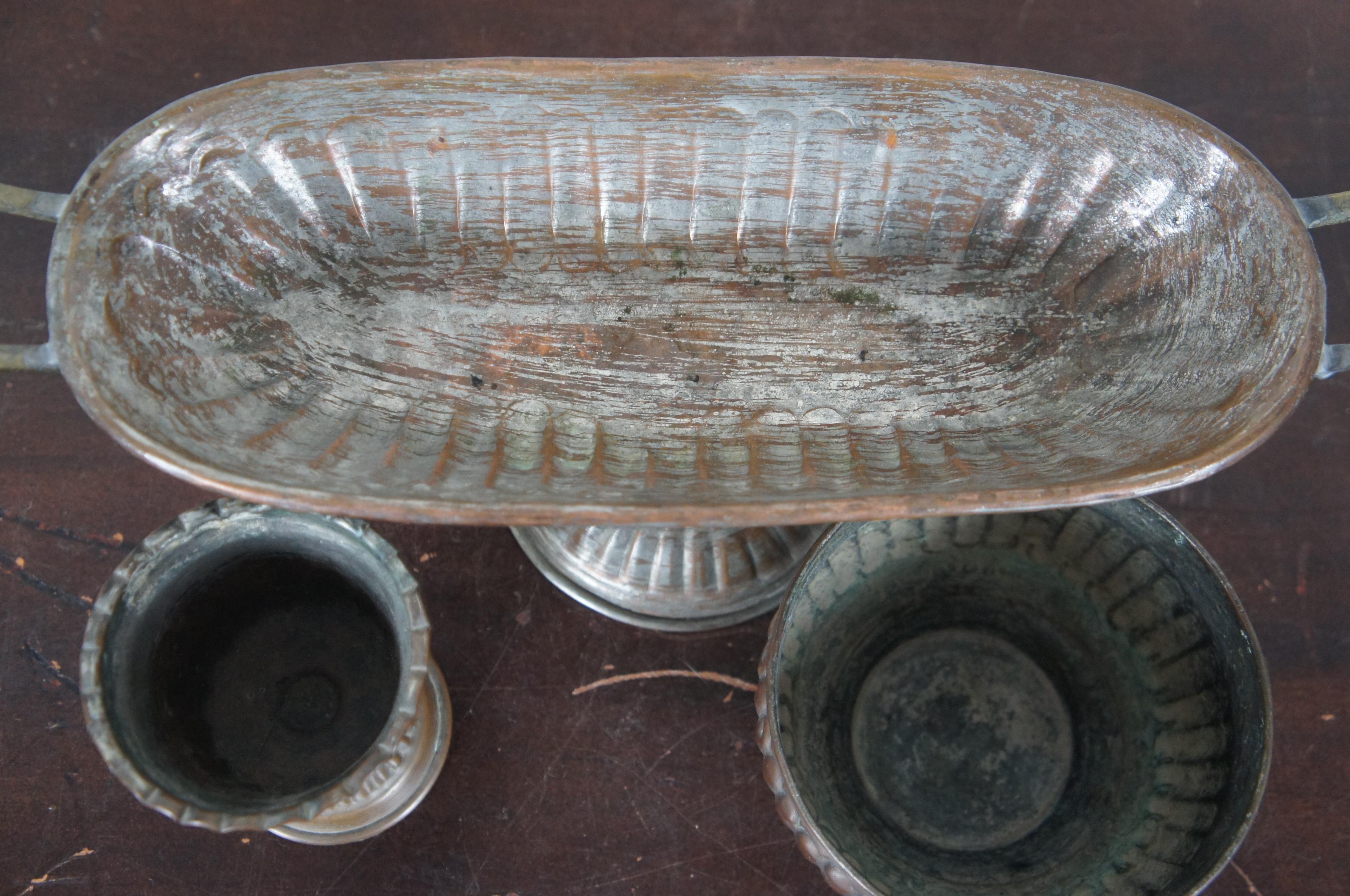 7pc Assorted Vintage Hammered Copper & Tin Bud Vase Goblet Compote Pitcher For Sale 4