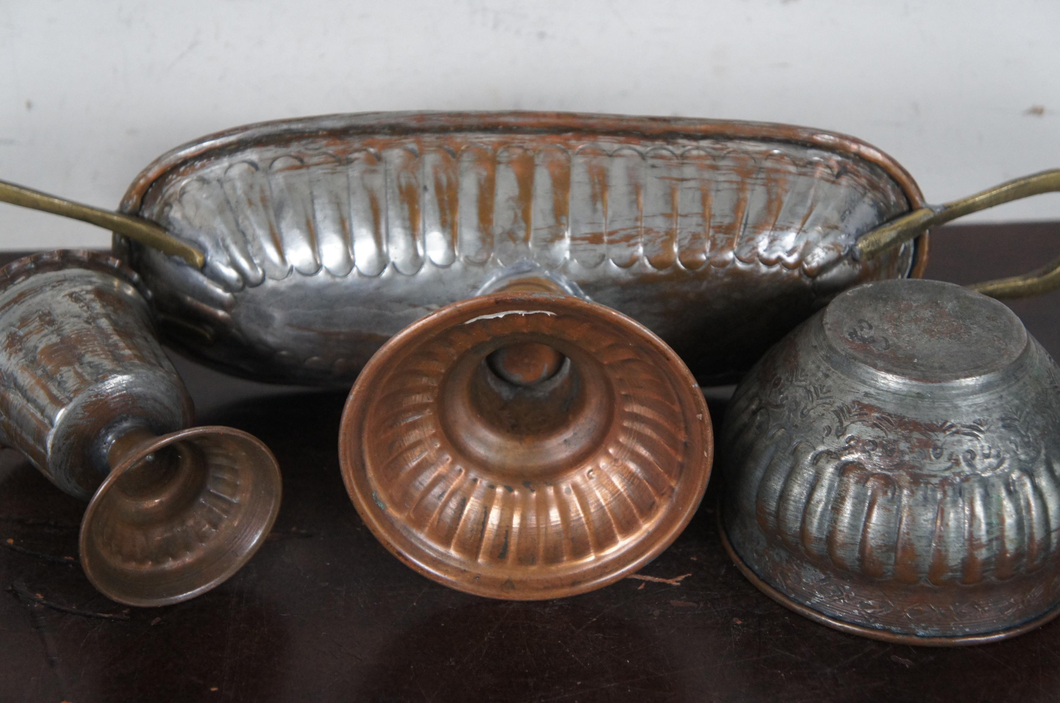 7pc Assorted Vintage Hammered Copper & Tin Bud Vase Goblet Compote Pitcher For Sale 5