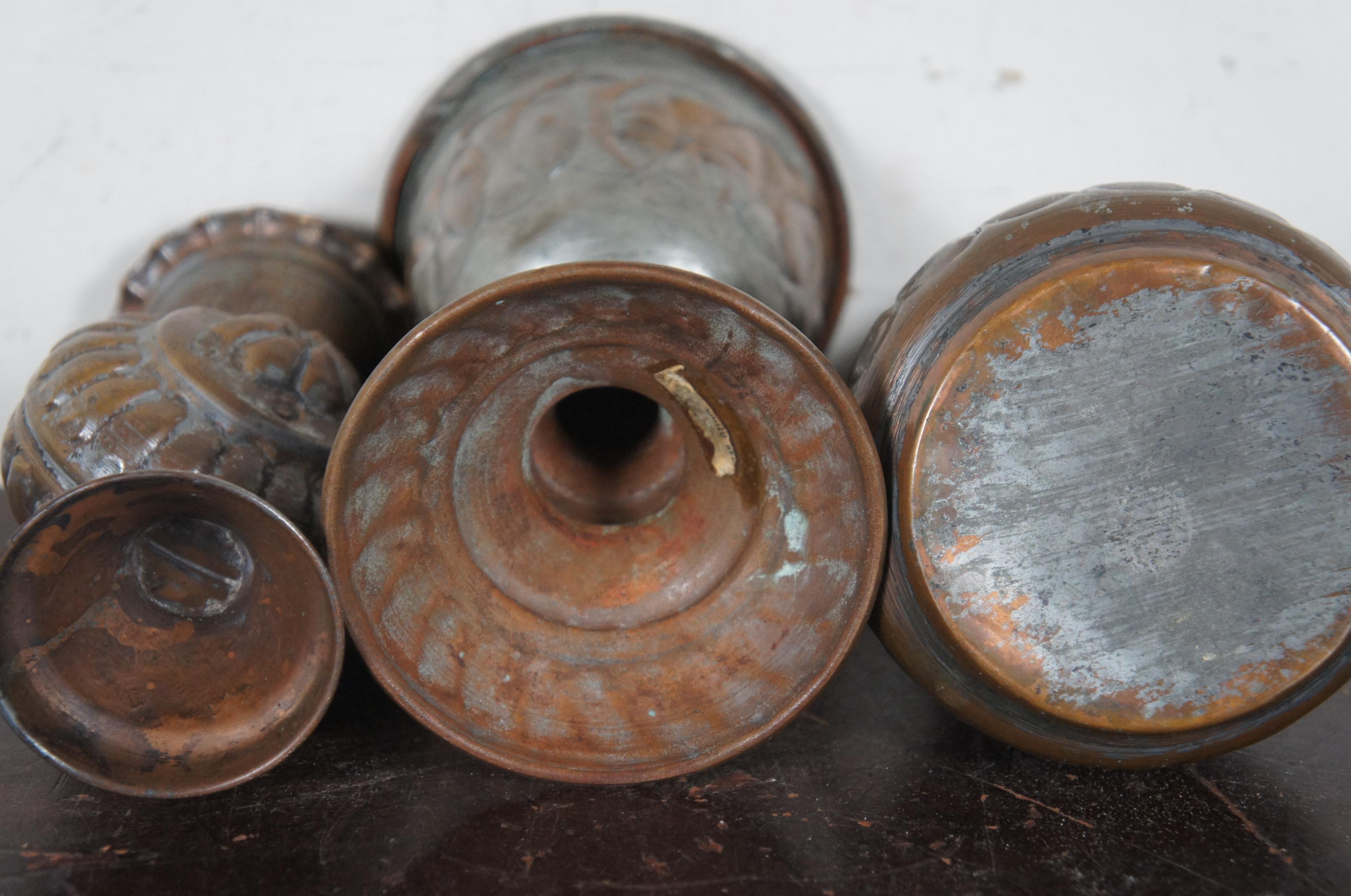 7pc Assorted Vintage Hammered Copper & Tin Bud Vase Goblet Compote Pitcher For Sale 6