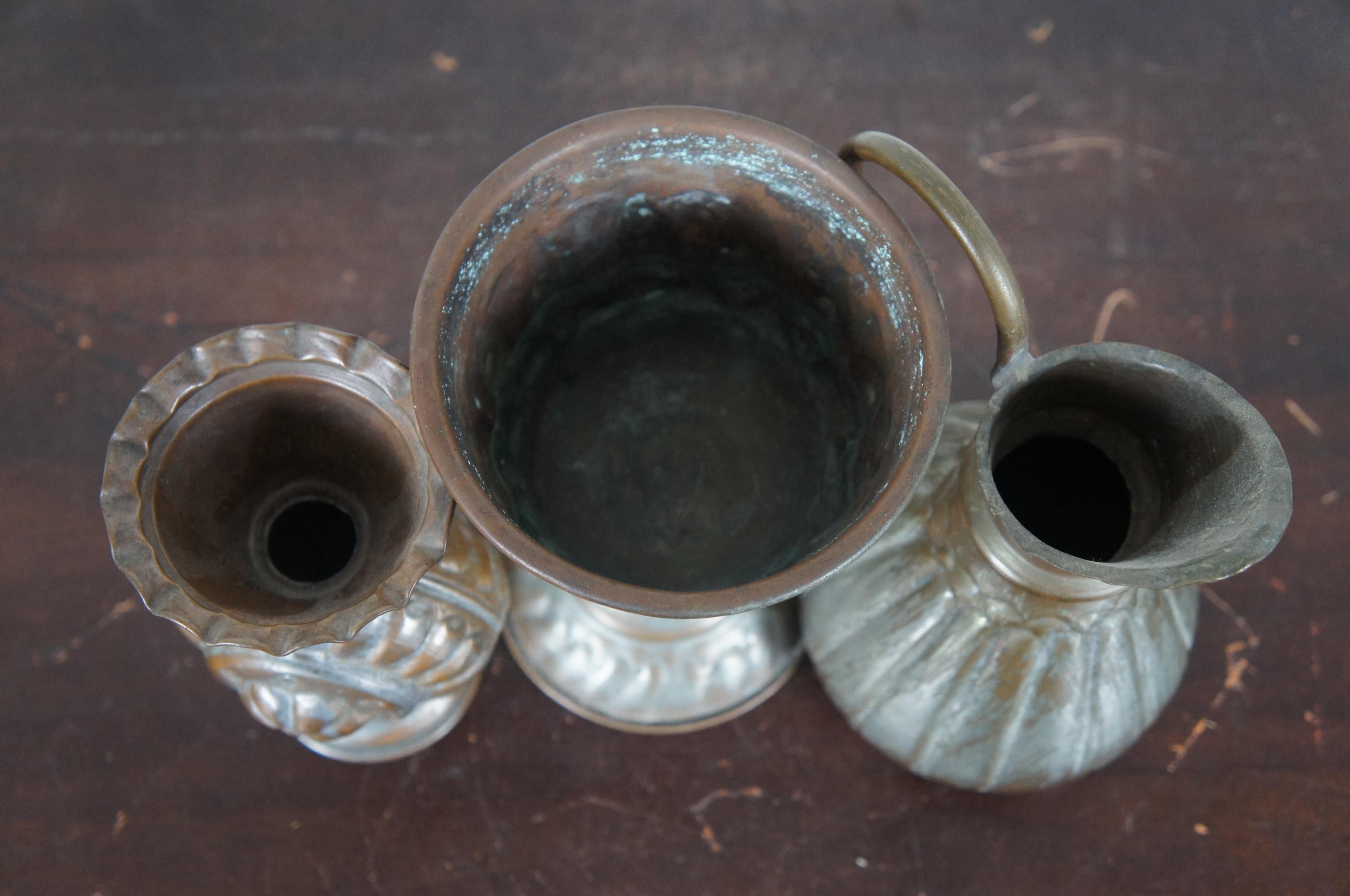 7pc Assorted Vintage Hammered Copper & Tin Bud Vase Goblet Compote Pitcher In Good Condition For Sale In Dayton, OH