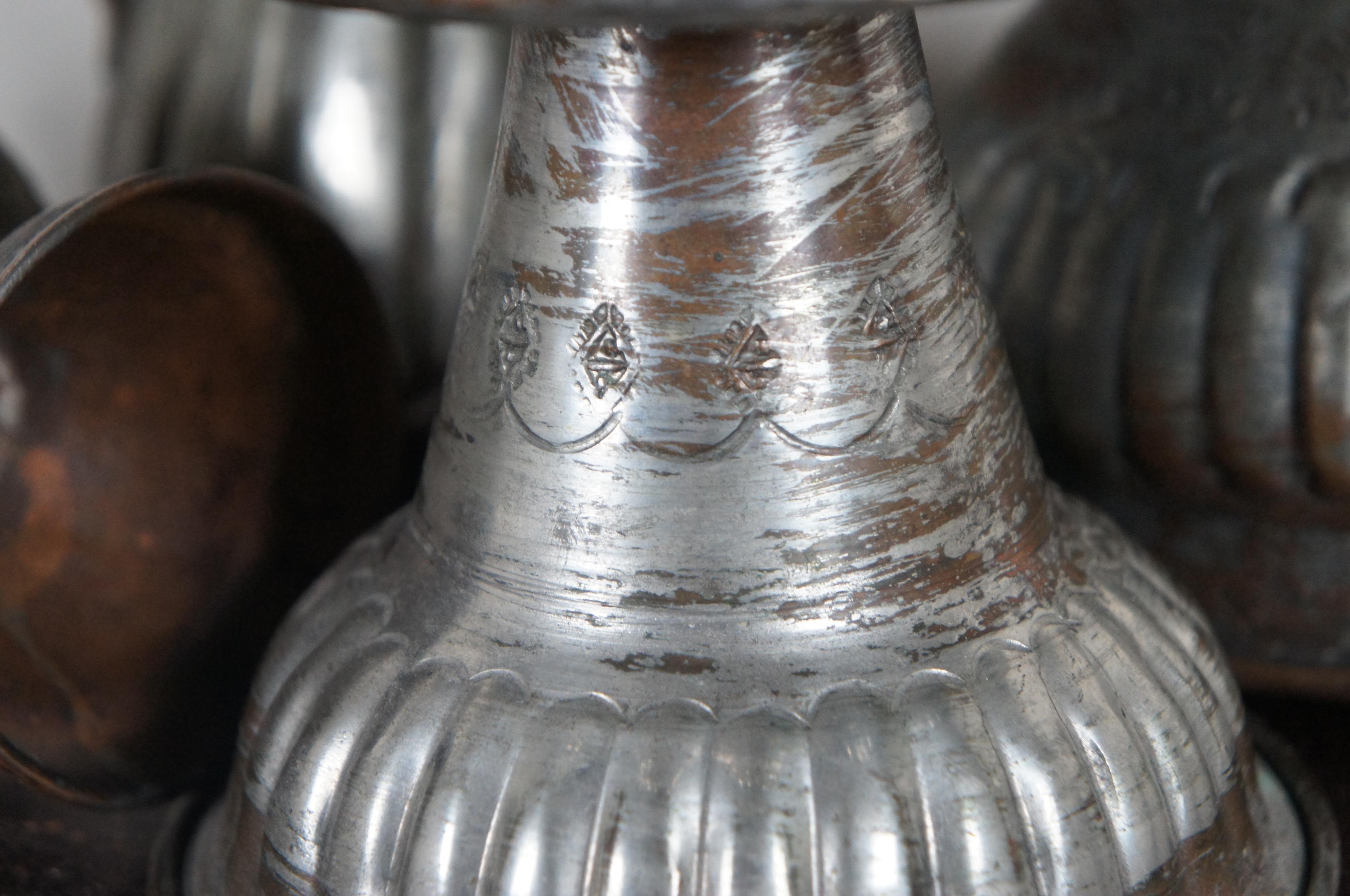 7pc Assorted Vintage Hammered Copper & Tin Bud Vase Goblet Compote Pitcher For Sale 2