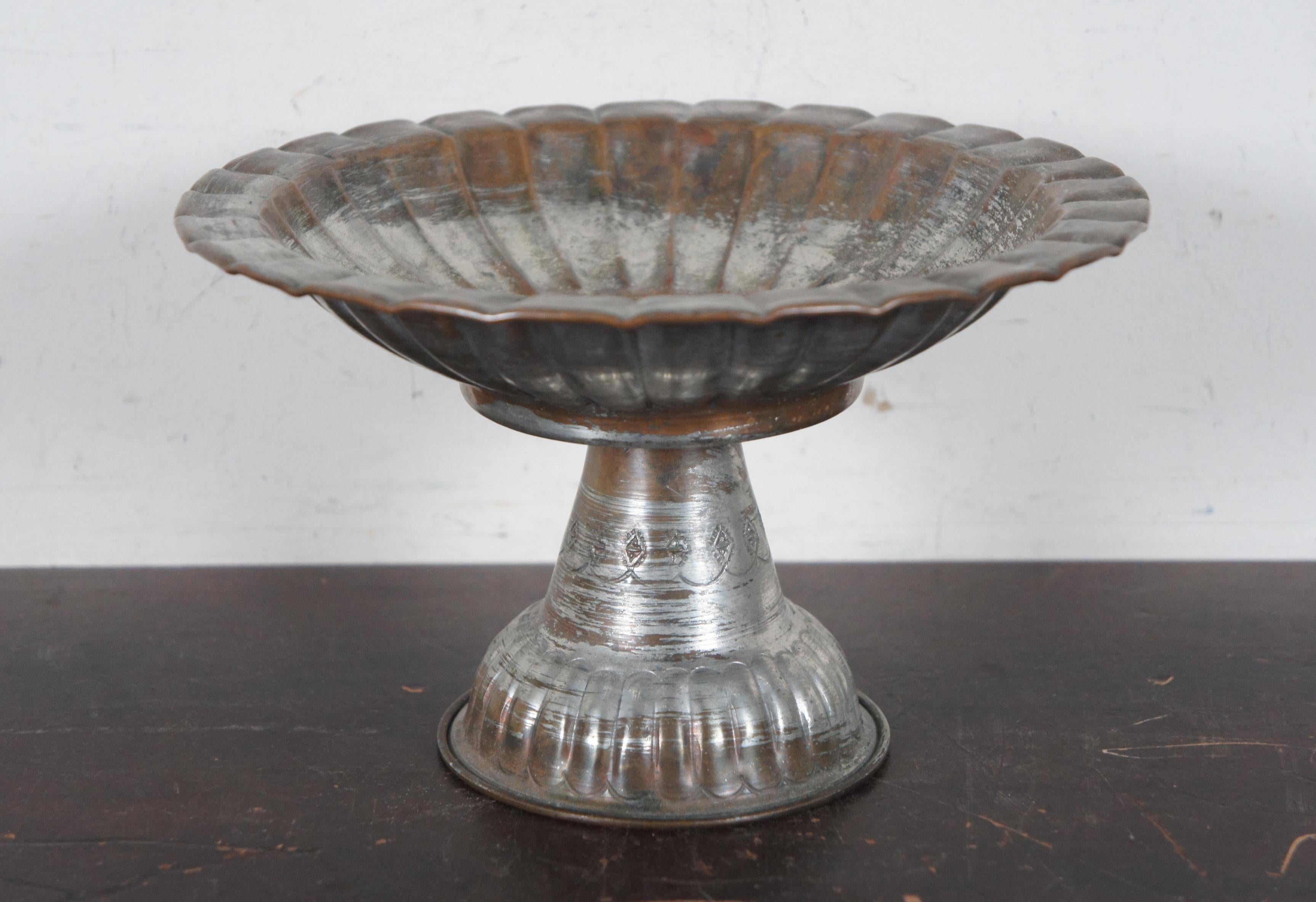 7pc Assorted Vintage Hammered Copper & Tin Bud Vase Goblet Compote Pitcher For Sale 3