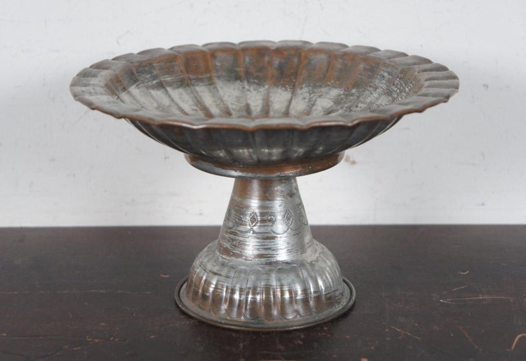 7pc Assorted Vintage Hammered Copper and Tin Bud Vase Goblet Compote