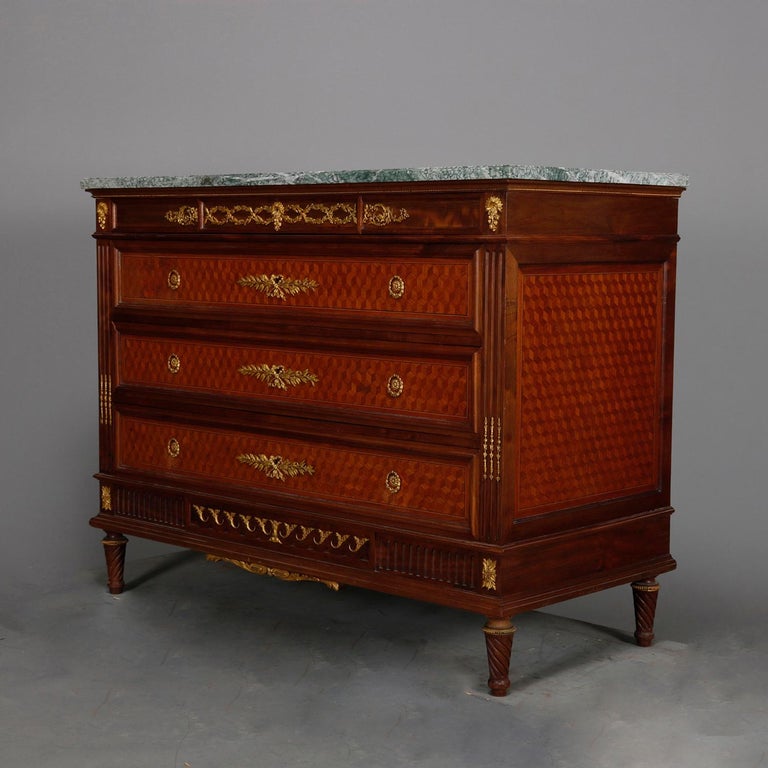 7Piece French Louis XVI Mahogany Marquetry and Ormolu Bedroom Suite, Signed at 1stDibs