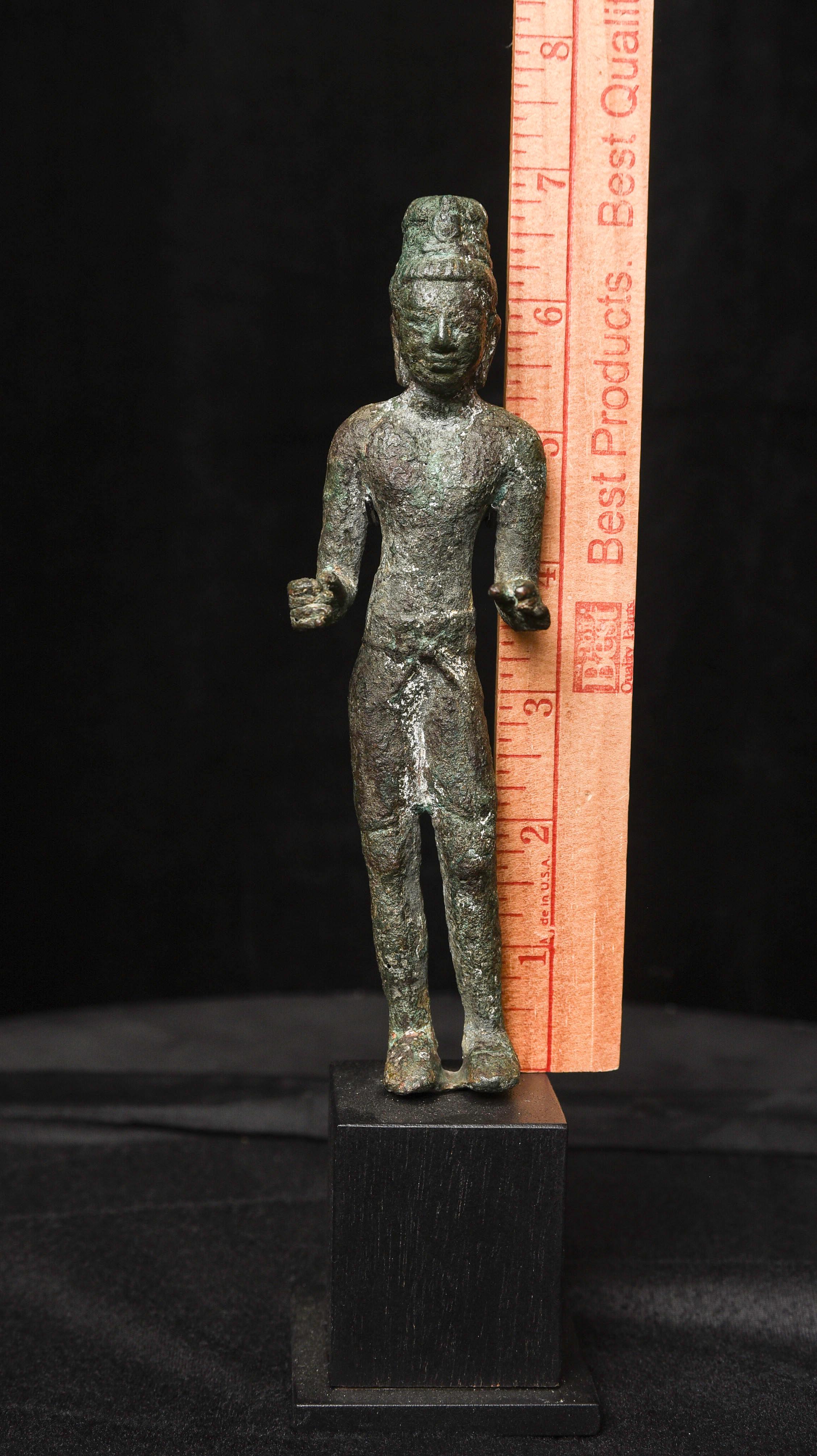 7th/9thC Solid-Cast Bronze Prakhon Chai Buddha or Bodhisattva - 9688 In Fair Condition For Sale In Ukiah, CA