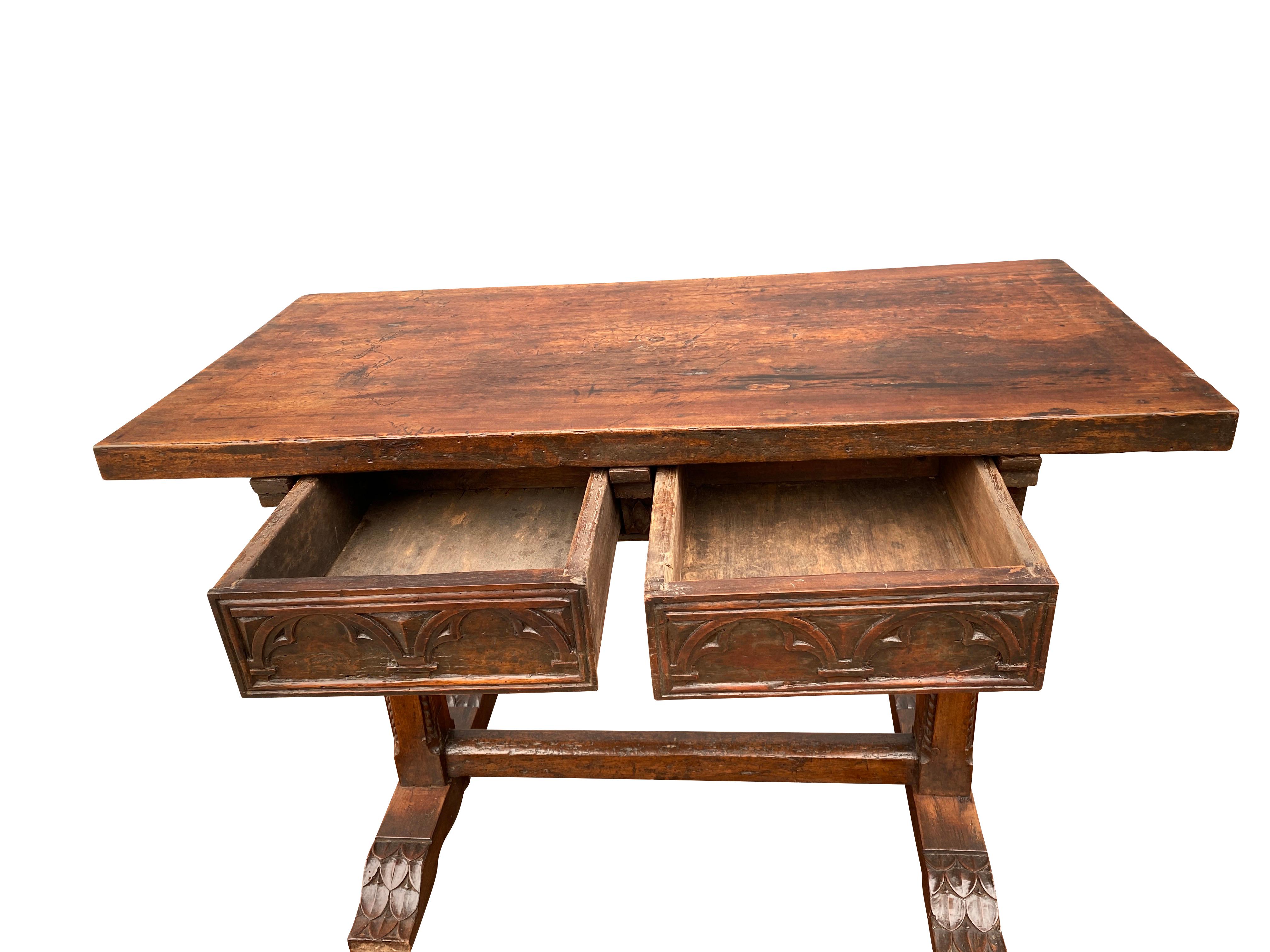 17th Century Spanish Walnut Trestle Table In Good Condition In Essex, MA