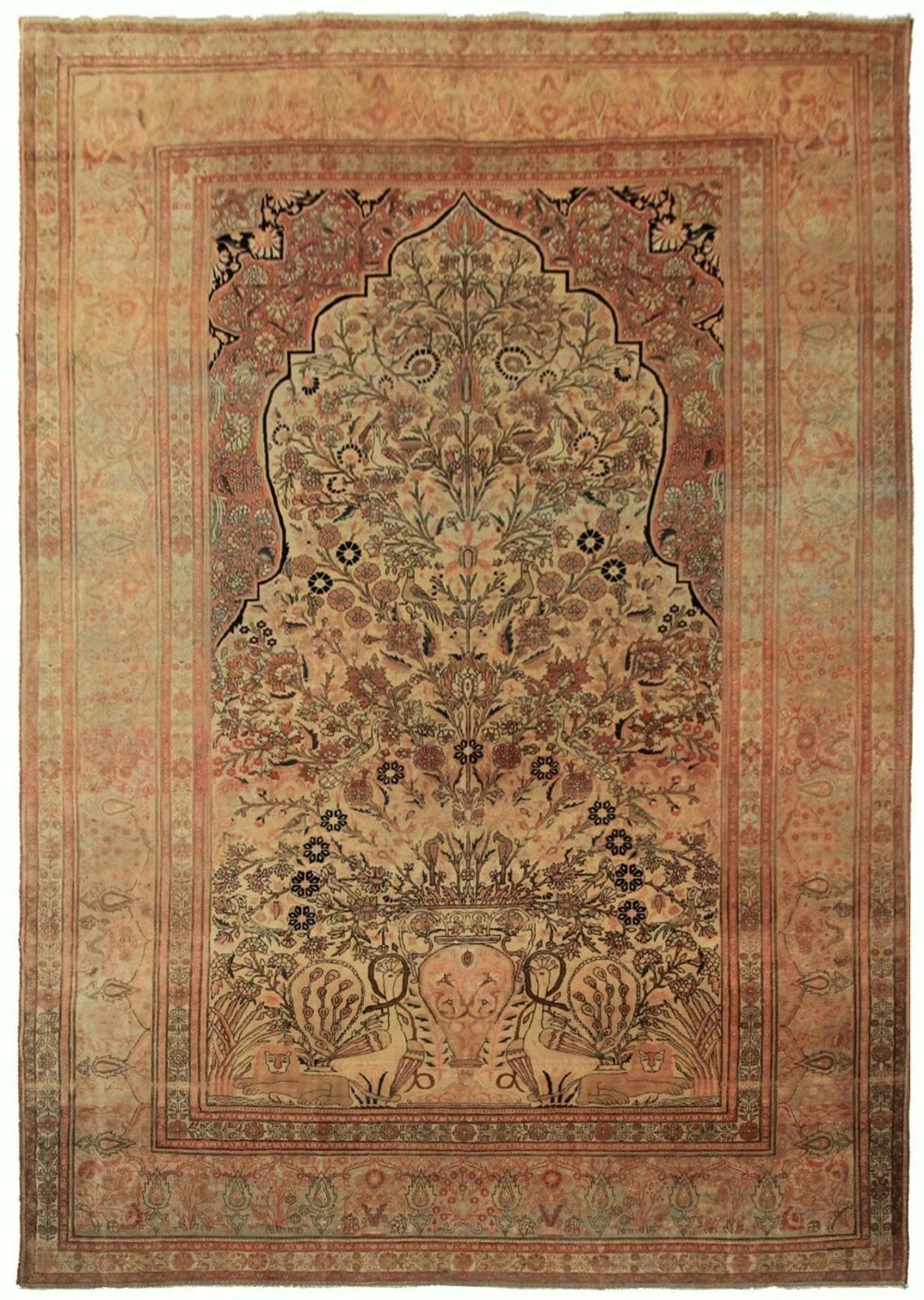 7x10 Alfombra Persa Antigua Mohtasham Kashan 224cm x 305cm Árbol de la Vida c.1870 Anudado a mano en venta