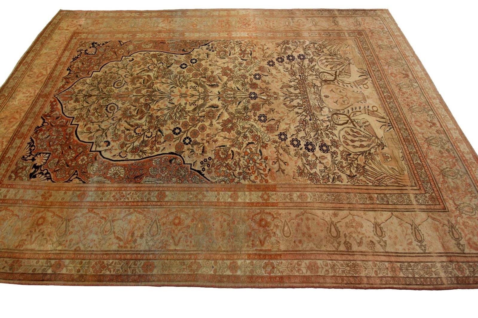 7x10 Alfombra Persa Antigua Mohtasham Kashan 224cm x 305cm Árbol de la Vida c.1870 Lana en venta