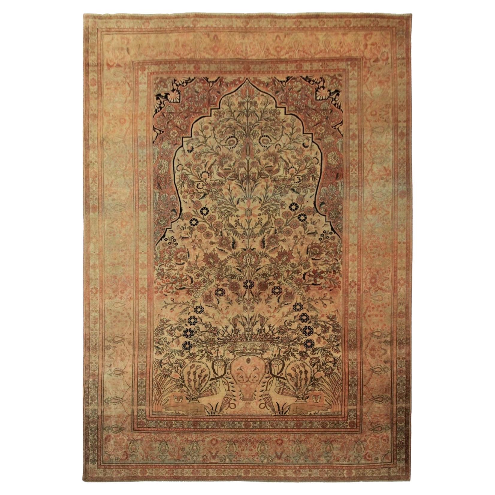 7x10 Antique Persian Mohtasham Kashan Rug 224cm x 305cm Tree of Life c.1870