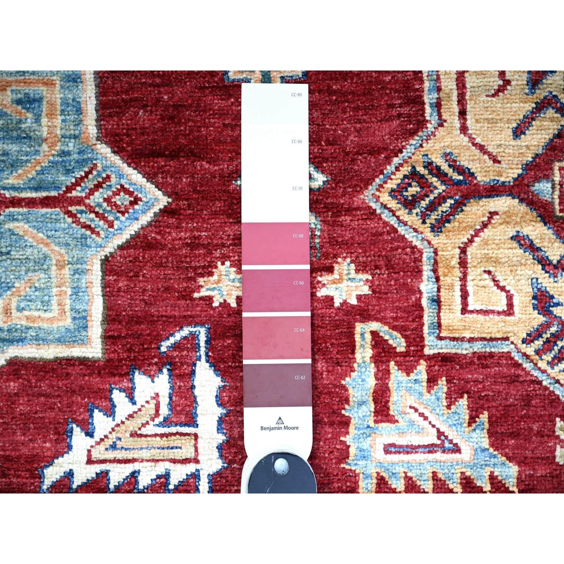 7'x10' Scheune Rot Handgeknüpft Afghan Super Kazak Weich Glänzend Wolle Orientteppich (Kasachisch) im Angebot