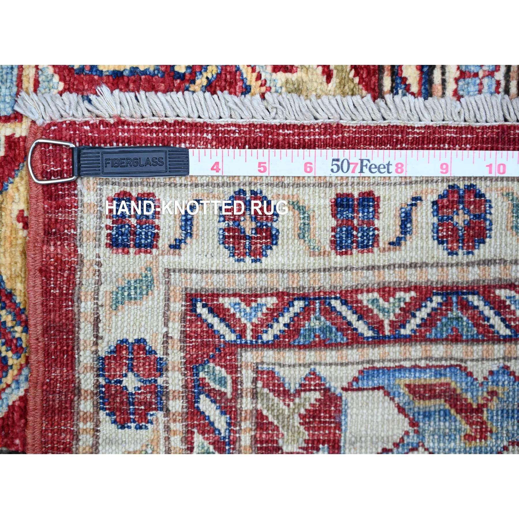 7'x10' Scheune Rot Handgeknüpft Afghan Super Kazak Weich Glänzend Wolle Orientteppich (21. Jahrhundert und zeitgenössisch) im Angebot