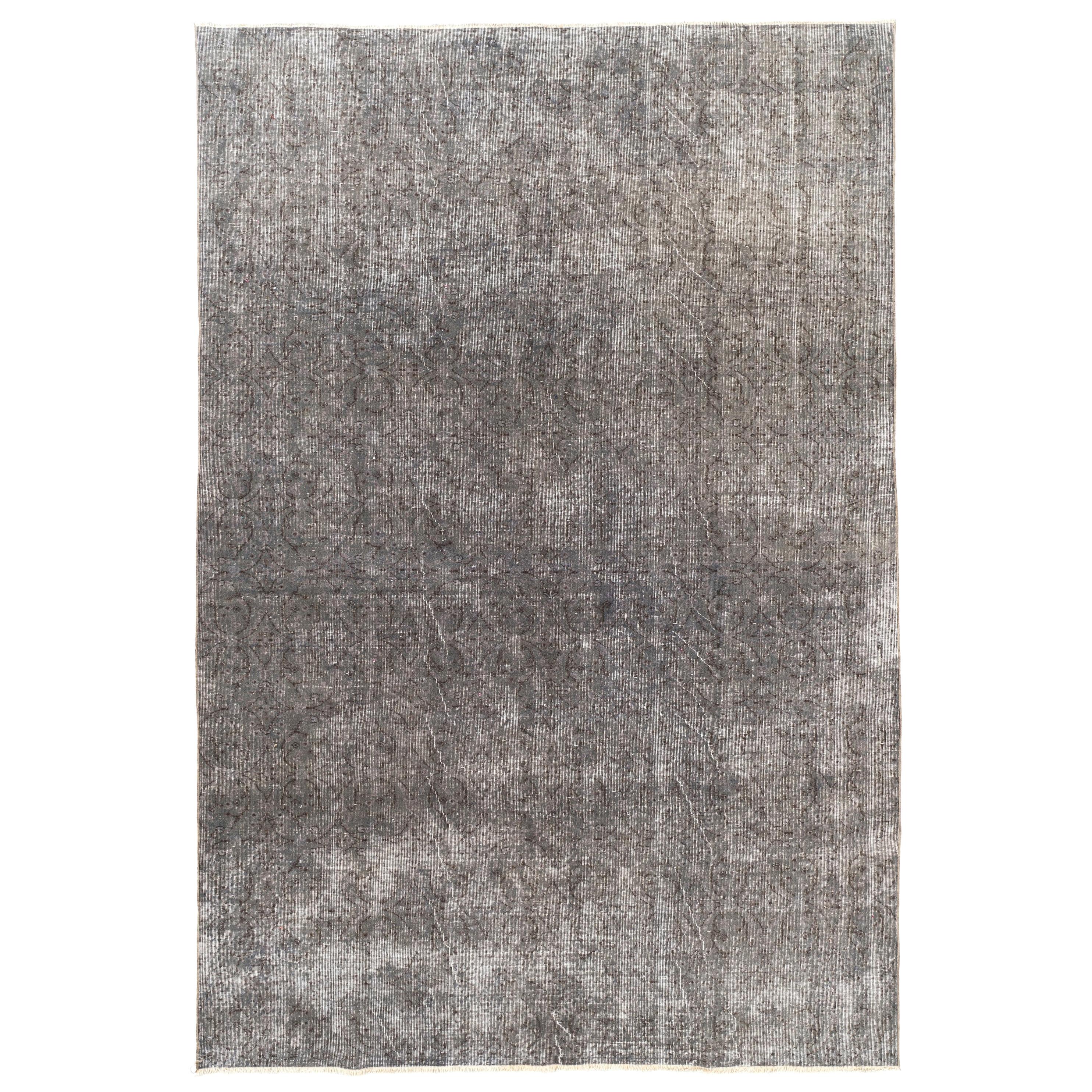 7x10 Ft Turkish Handmade Rug in Gray for Modern Homes, Distressed Vintage Carpet For Sale