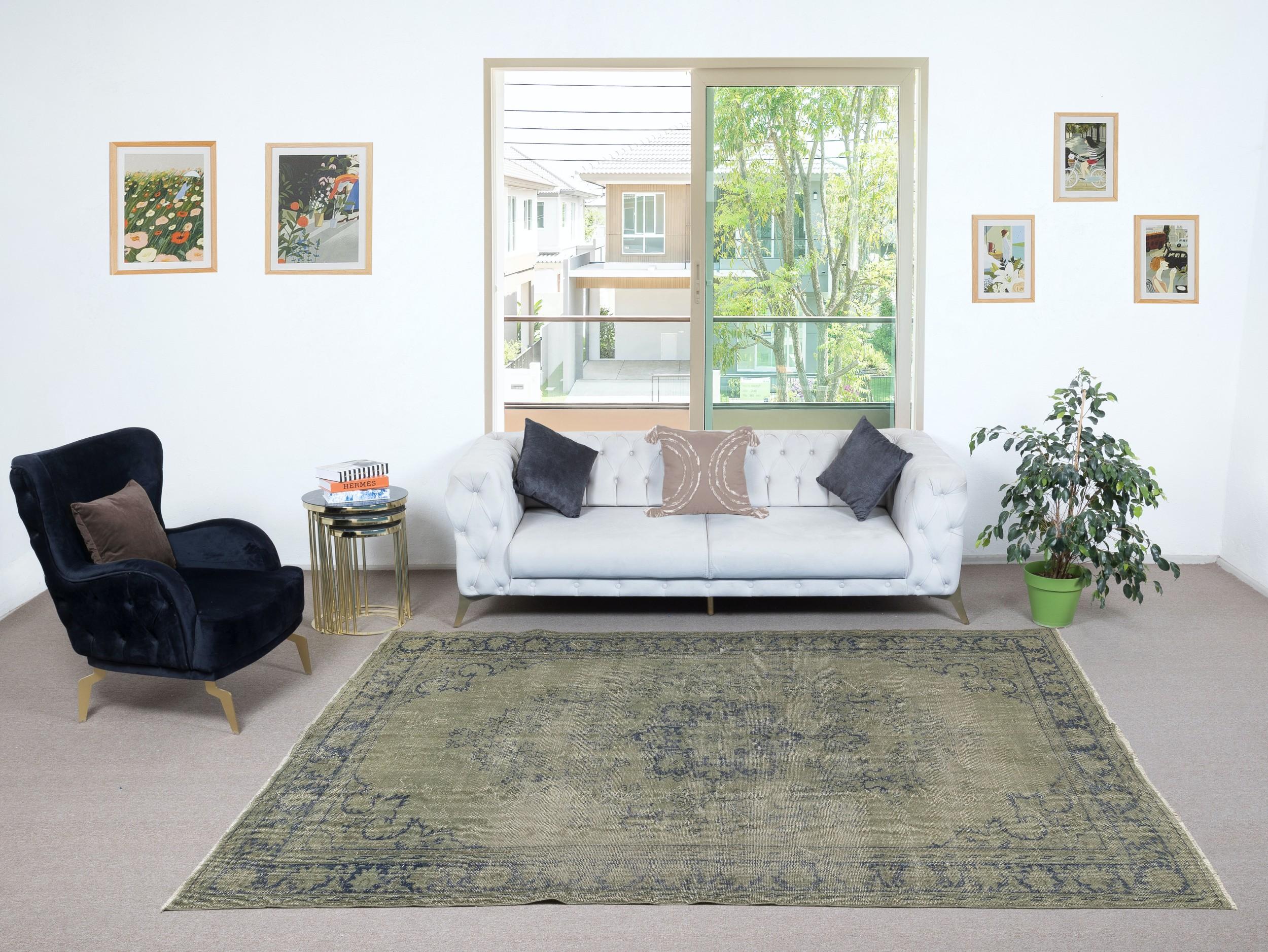 Our over-dyed rugs are all hand-knotted vintage pieces that are recreated in our workshop to cater to a wider range of interior design choices from modern to coastal, from industrial to rustic/cottage. These 50 to 70 year-old rugs were hand-knotted