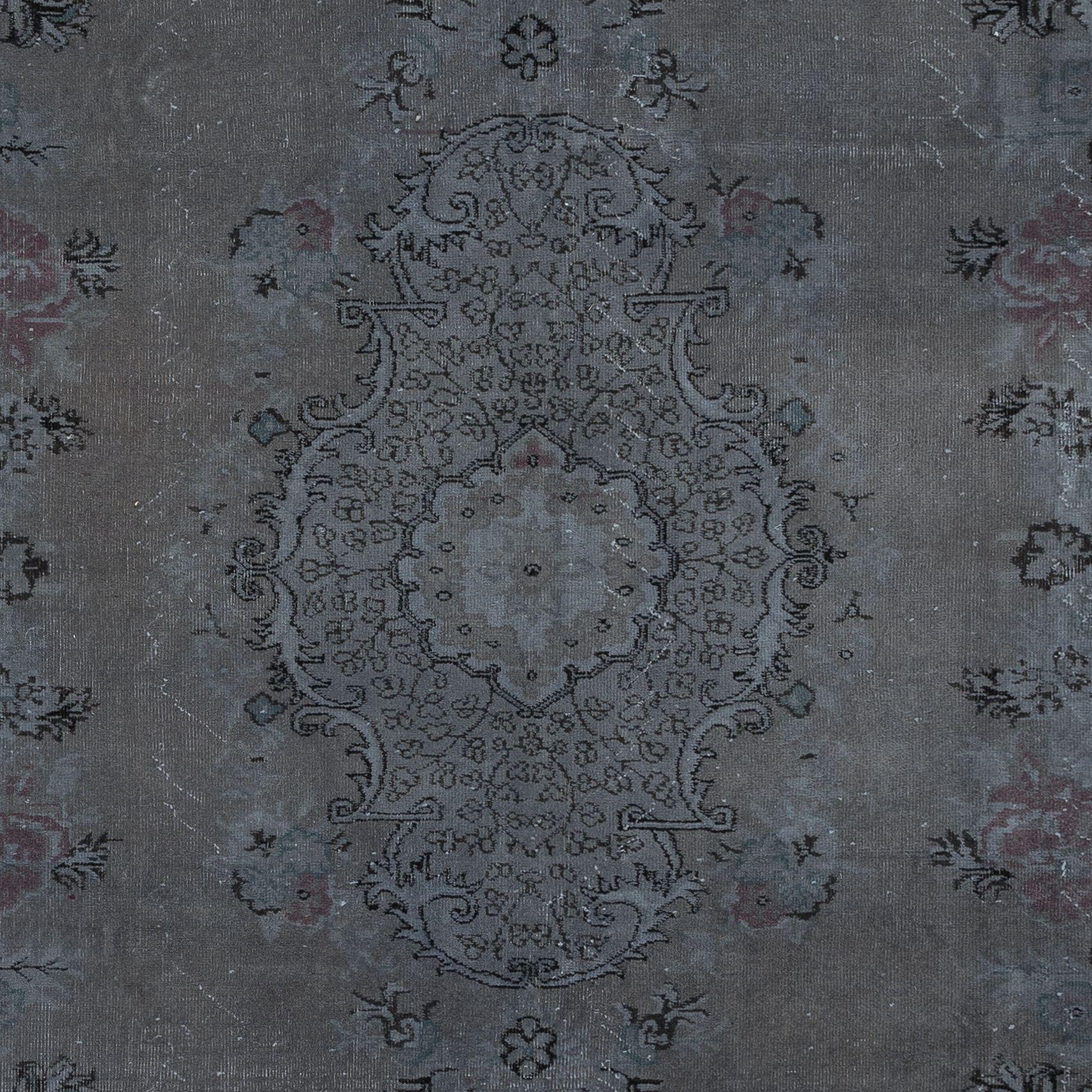 7x10 Fuß dekorativer handgefertigter türkischer europäischer Designteppich in grauen und braunen Tönen (Handgewebt) im Angebot
