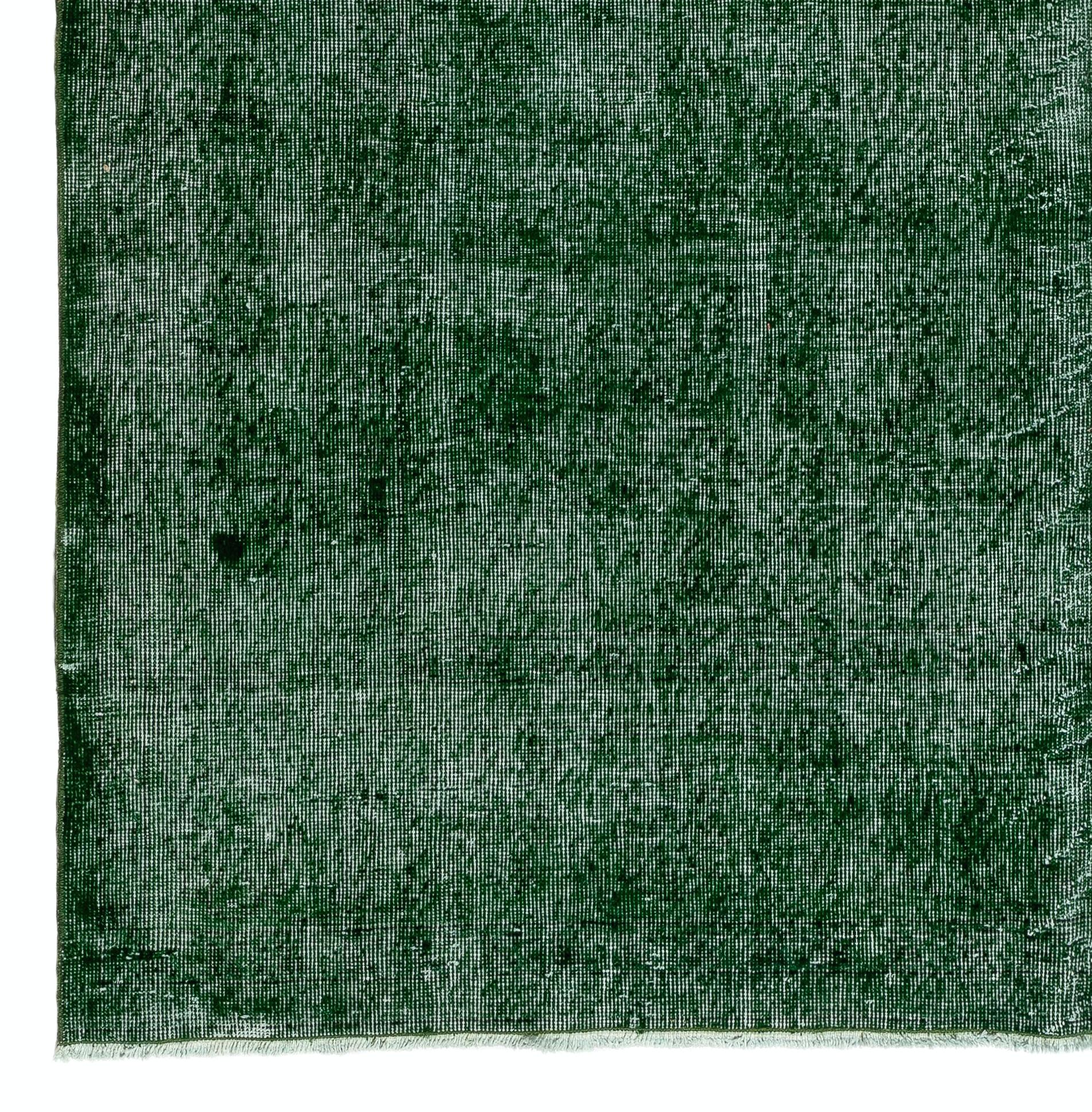Turkish 7x10 Ft Distressed Vintage Handmade Rug Over-Dyed in Green for Modern Interiors