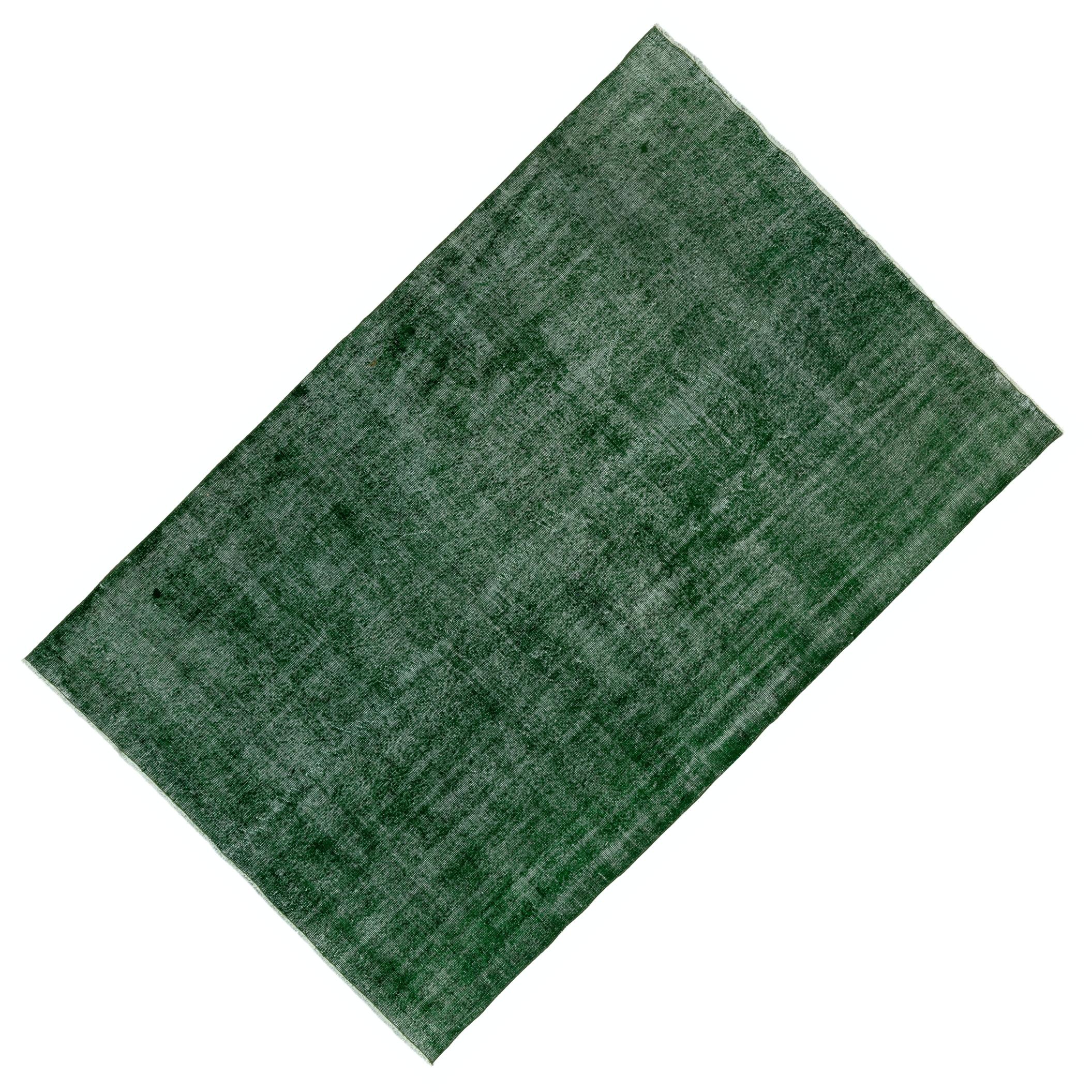7x10 Ft Distressed Vintage Handmade Rug Over-Dyed in Green for Modern Interiors In Good Condition In Philadelphia, PA