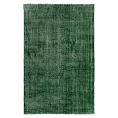 7x10 Ft Distressed Vintage Handmade Rug Over-Dyed in Green for Modern Interiors
