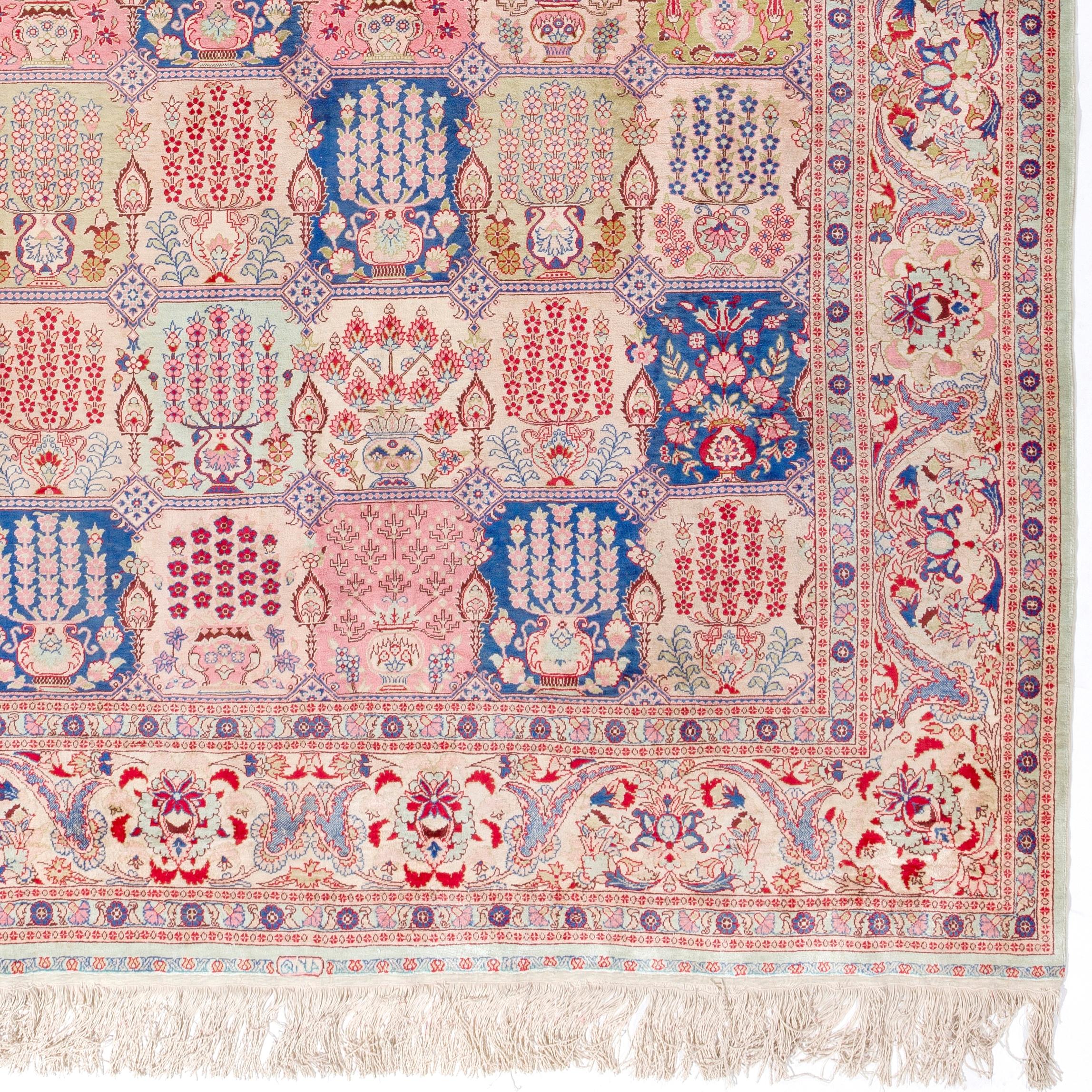 7x10 Ft feiner türkischer Hierke-Teppich aus reiner Seide, Investitionsqualität, Stehkunst  (Handgeknüpft) im Angebot