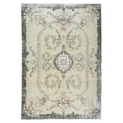 7x10 Ft Tappeto di lana Oushak vintage turco annodato a mano con disegno a medaglione