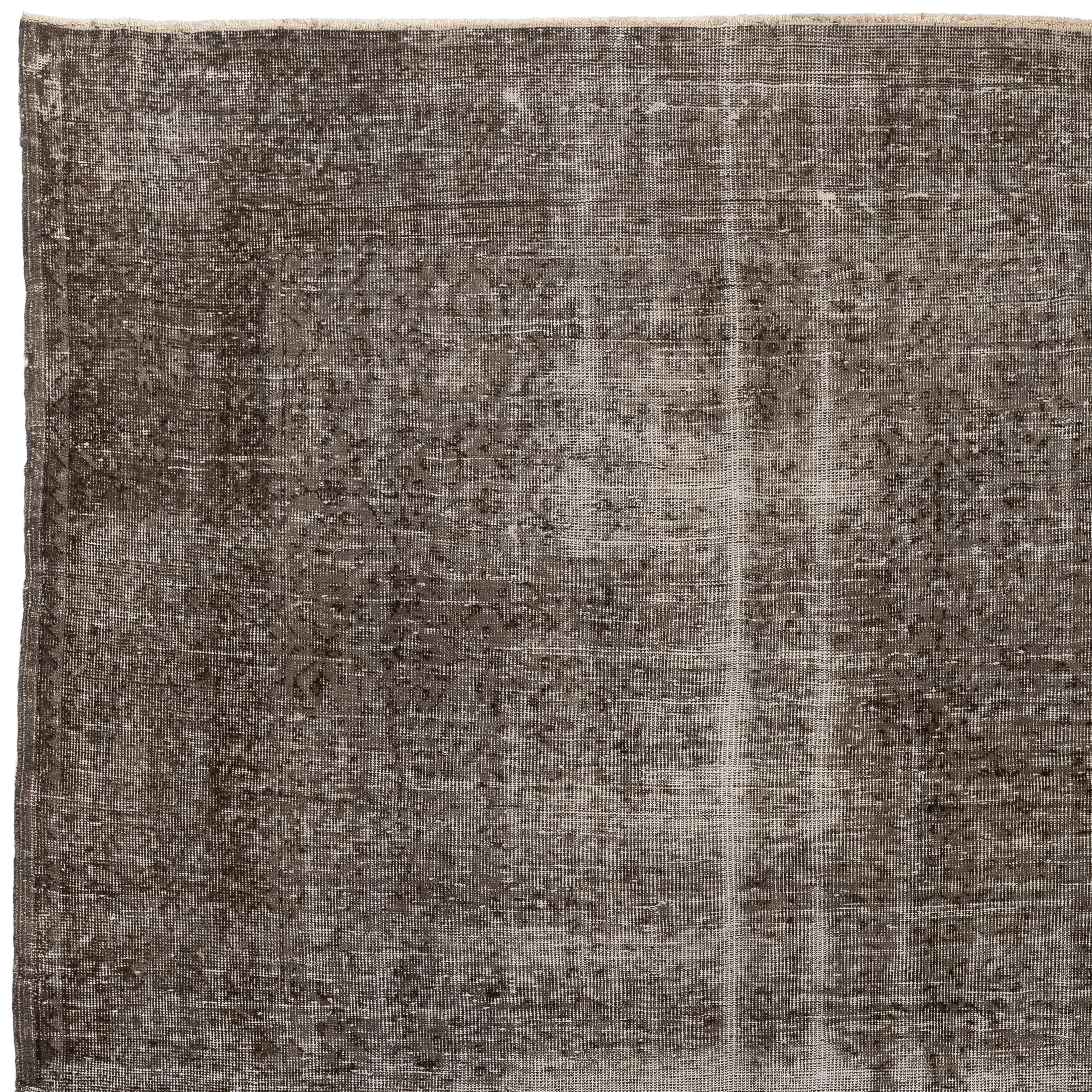 Hand-Woven 7x10 Ft Handmade Distressed 1950s Turkish Rug in Gray and Taupe, Modern Carpet For Sale