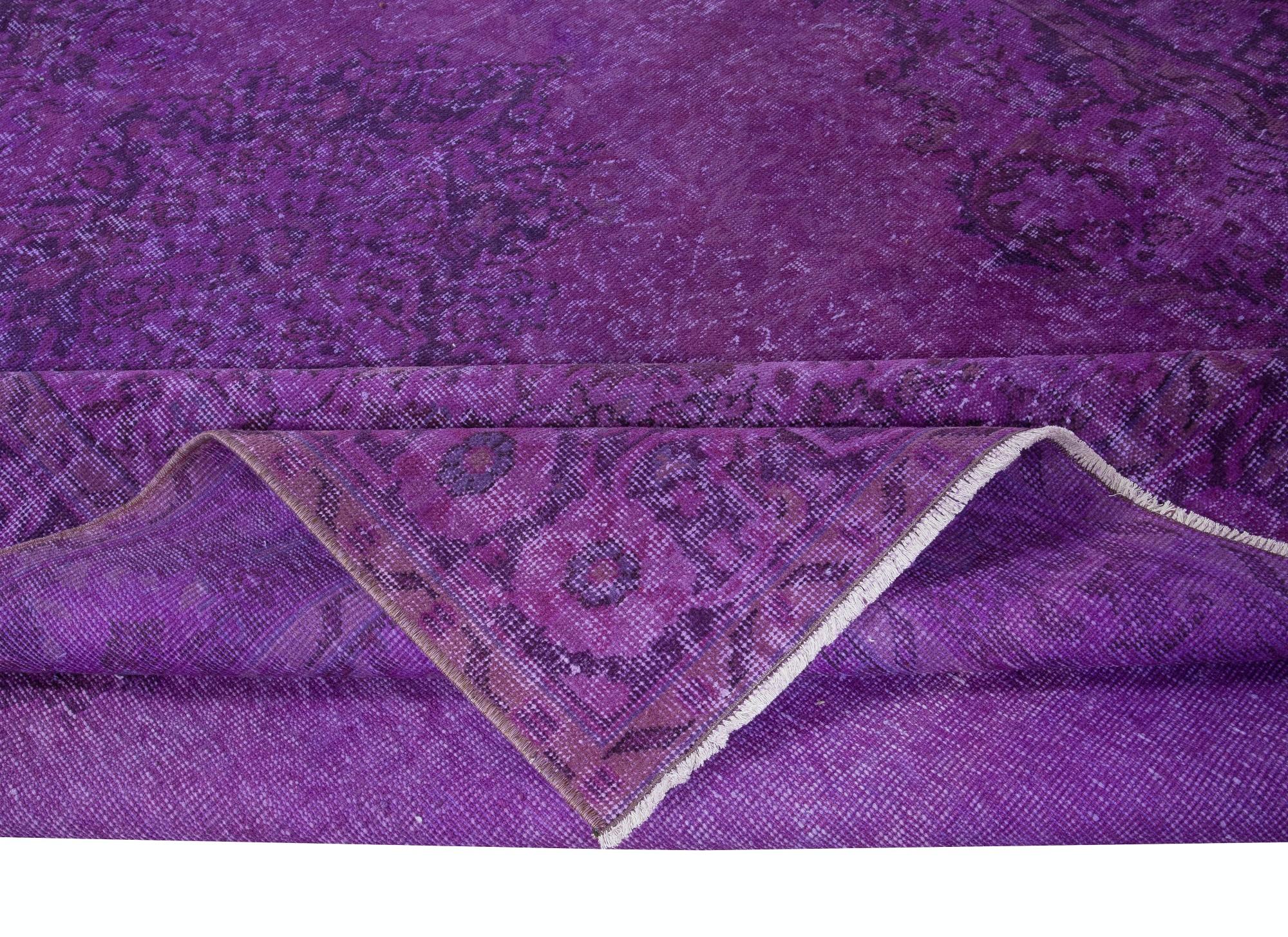 Hand-Knotted 7x10 Ft Handmade Turkish Purple Area Rug, Ideal for Modern Interiors For Sale