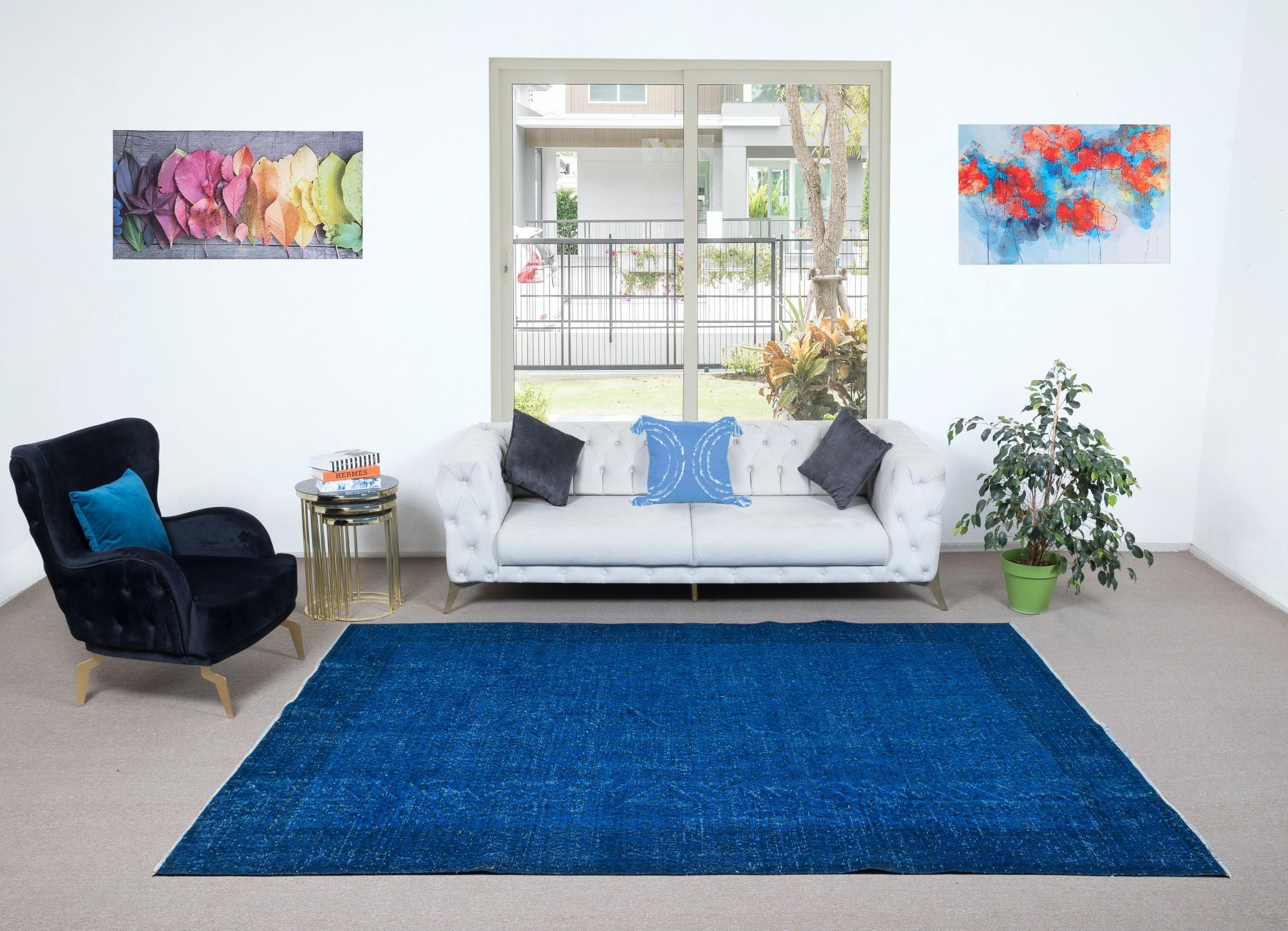 7x10 Ft Moderner blauer Teppich aus Wolle und Baumwolle, handgeknüpft in der Türkei im Zustand „Gut“ im Angebot in Philadelphia, PA