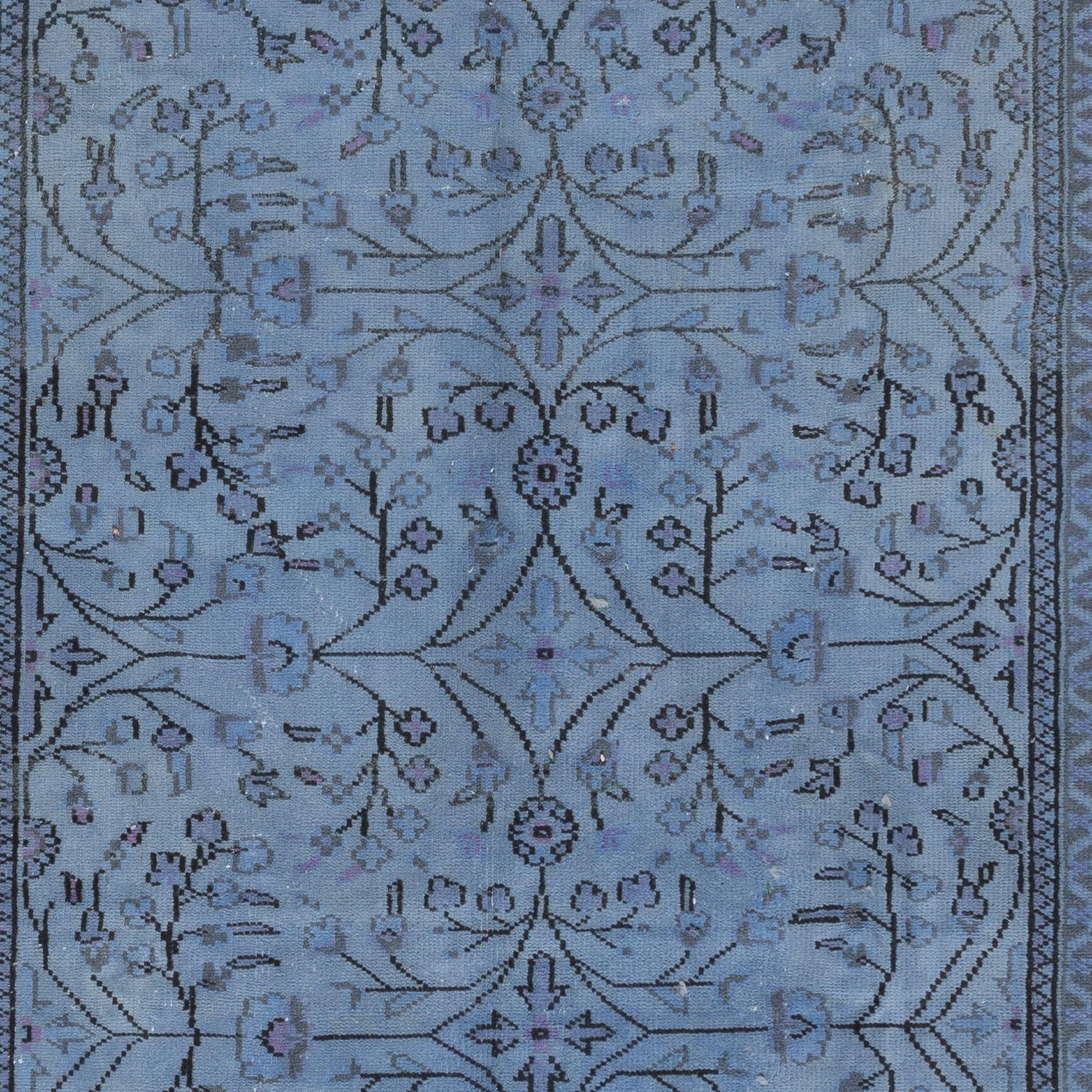 20th Century 7x10 Ft Modern Handmade Rug Overdyed in Blue, One-of-a-kind Turkish Carpet For Sale