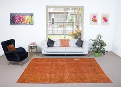 7x10 Ft Orange Handmade Area Rug, Modern Central Anatolian Wool Carpet