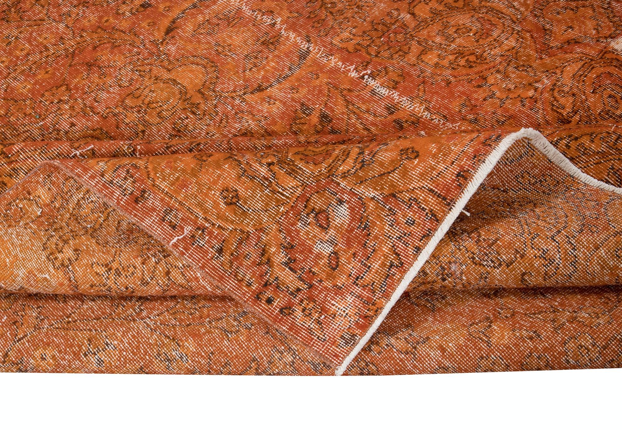 Turkish 7x10 Ft Orange Handmade Area Rug, Modern Central Anatolian Wool Carpet For Sale