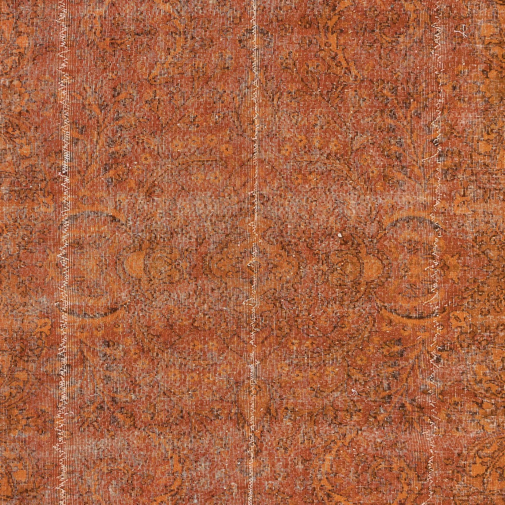 7x10 Ft Orange Handmade Area Rug, Modern Central Anatolian Wool Carpet In Good Condition For Sale In Philadelphia, PA