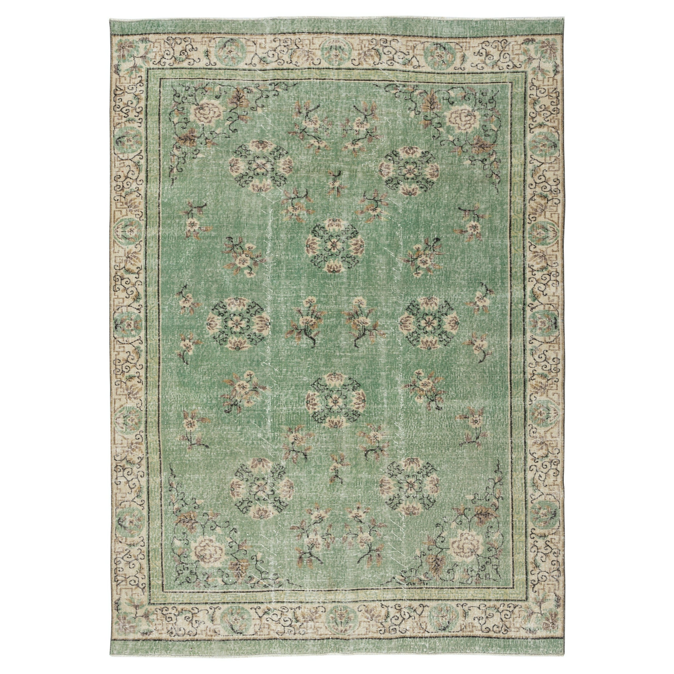 Tapis de sol 7x10 Ft Vintage
Greene. Design Art Déco chinois, noué à la main en Turquie