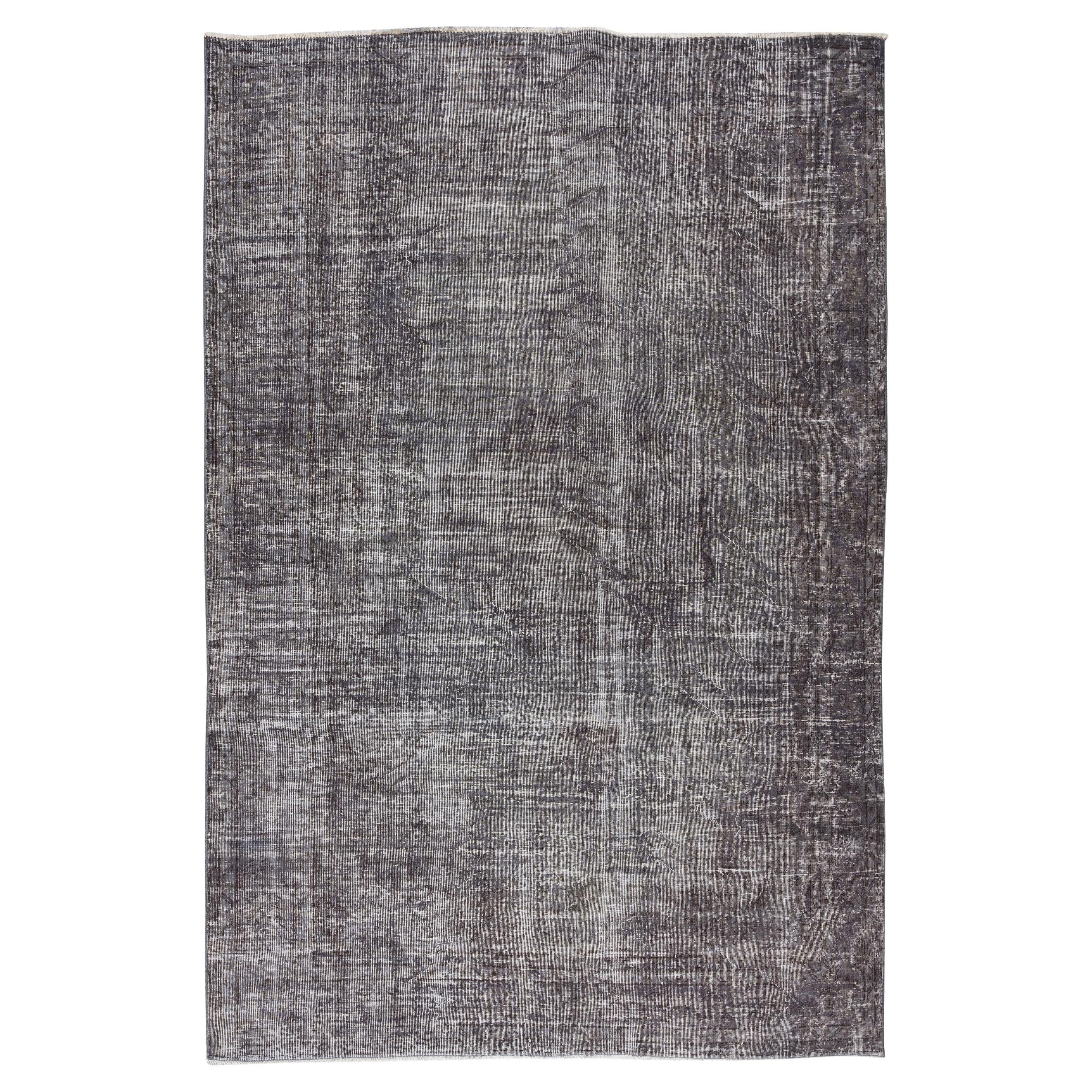 Tapis turc vintage noué à la main 7x10 Ft teinté en gris pour intérieur moderne