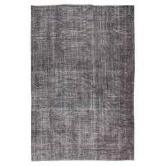 Tapis turc vintage noué à la main 7x10 Ft teinté en gris pour intérieur moderne