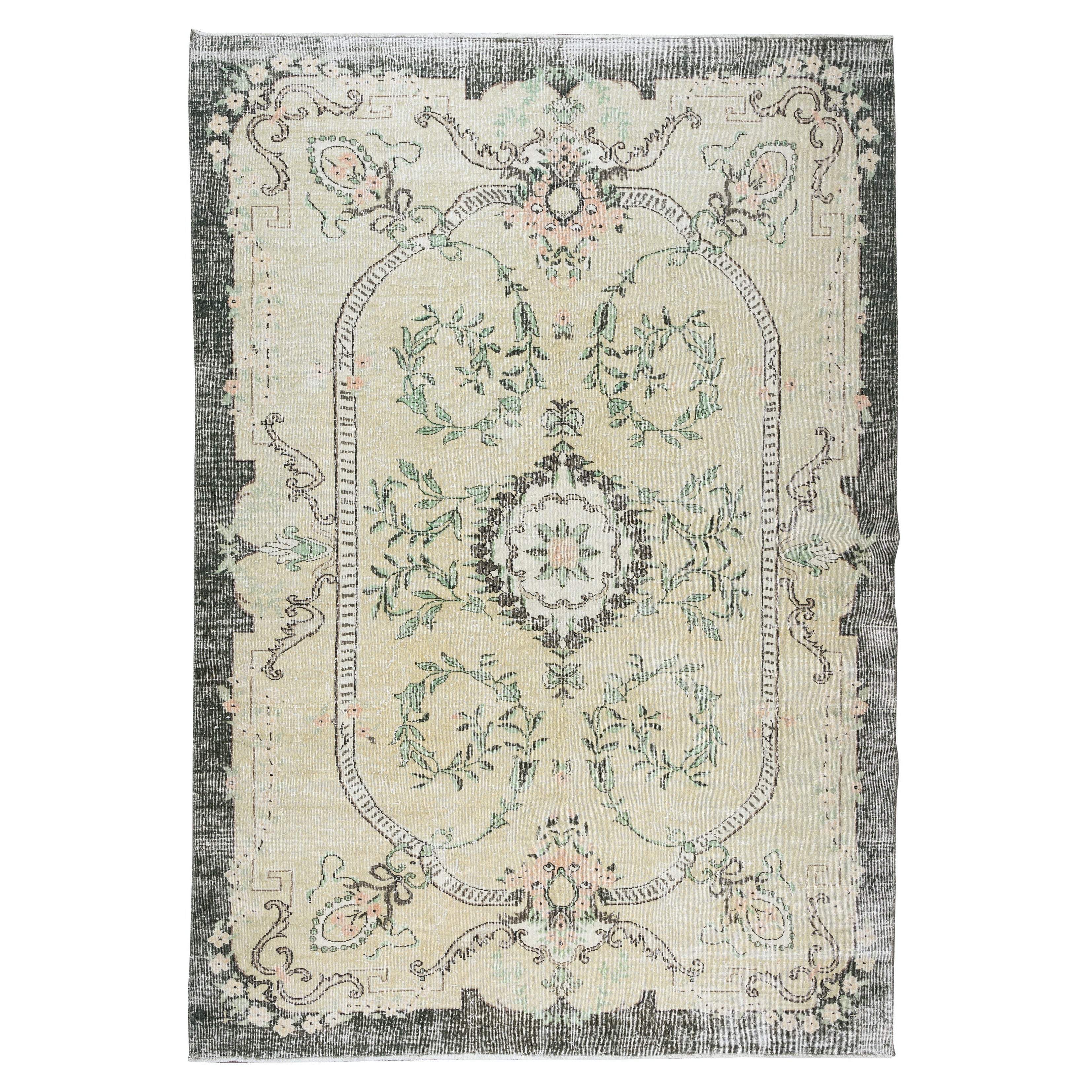 7x10 Ft Vintage Hand-Knotted Turkish Wool Area Rug with Medallion Design
