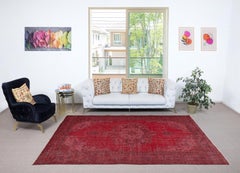 7x10 Ft Vintage Handmade Wool Rug. Red Turkish Area Rug for Modern Home