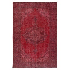 7x10 Ft Vintage Handmade Wool Rug. Roter türkischer Vorleger für das moderne Zuhause