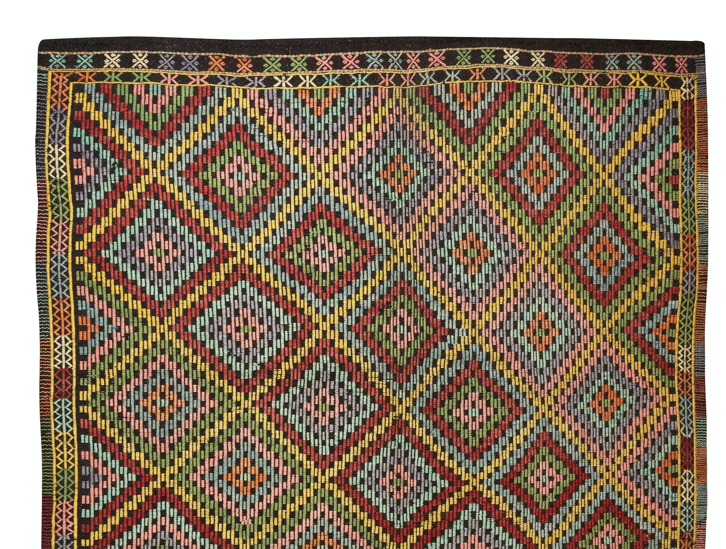 Hand-Woven 7x10 Ft Vintage Jajim Kilim, Diamond Design Jijim Rug, Handmade Bohemian Carpet For Sale