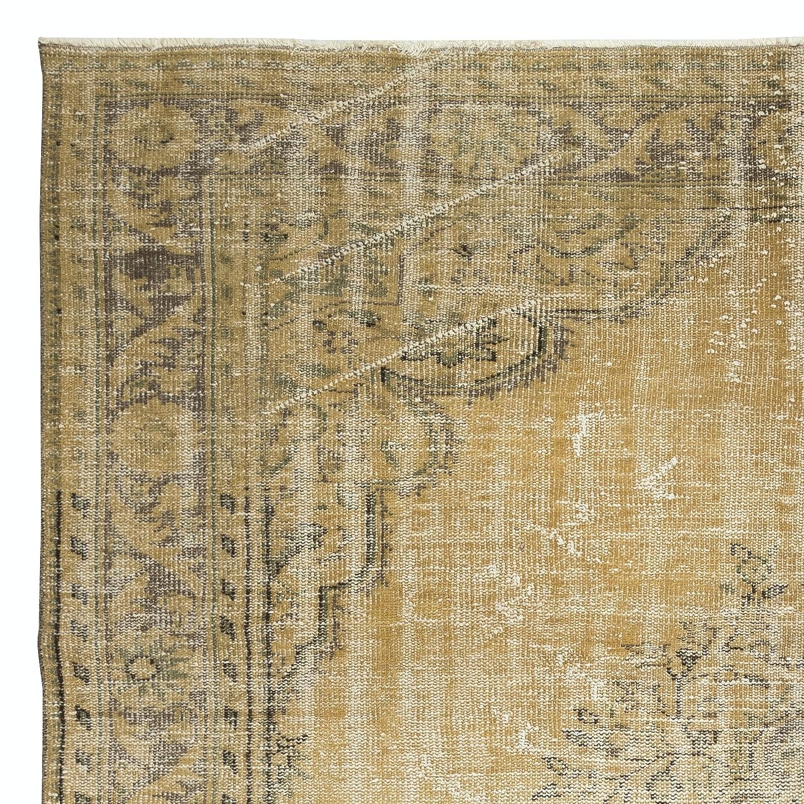 Hand-Knotted 7x10 Ft Vintage Turkish Area Rug for Living Room. Handmade Sun Faded Carpet For Sale