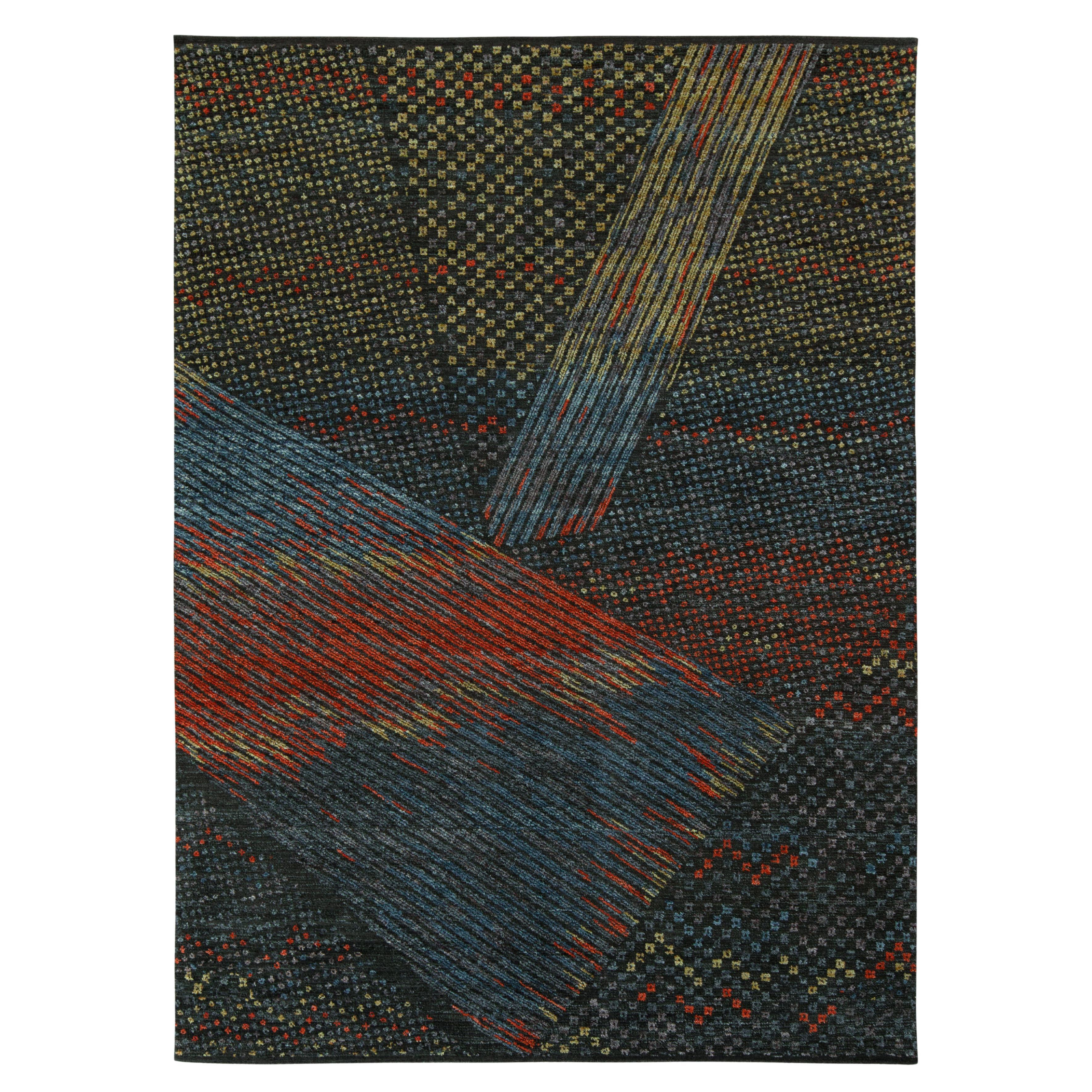 Rug & Kilim's Hand-Knotted Abstract Rug in Blue, Green Red For Sale