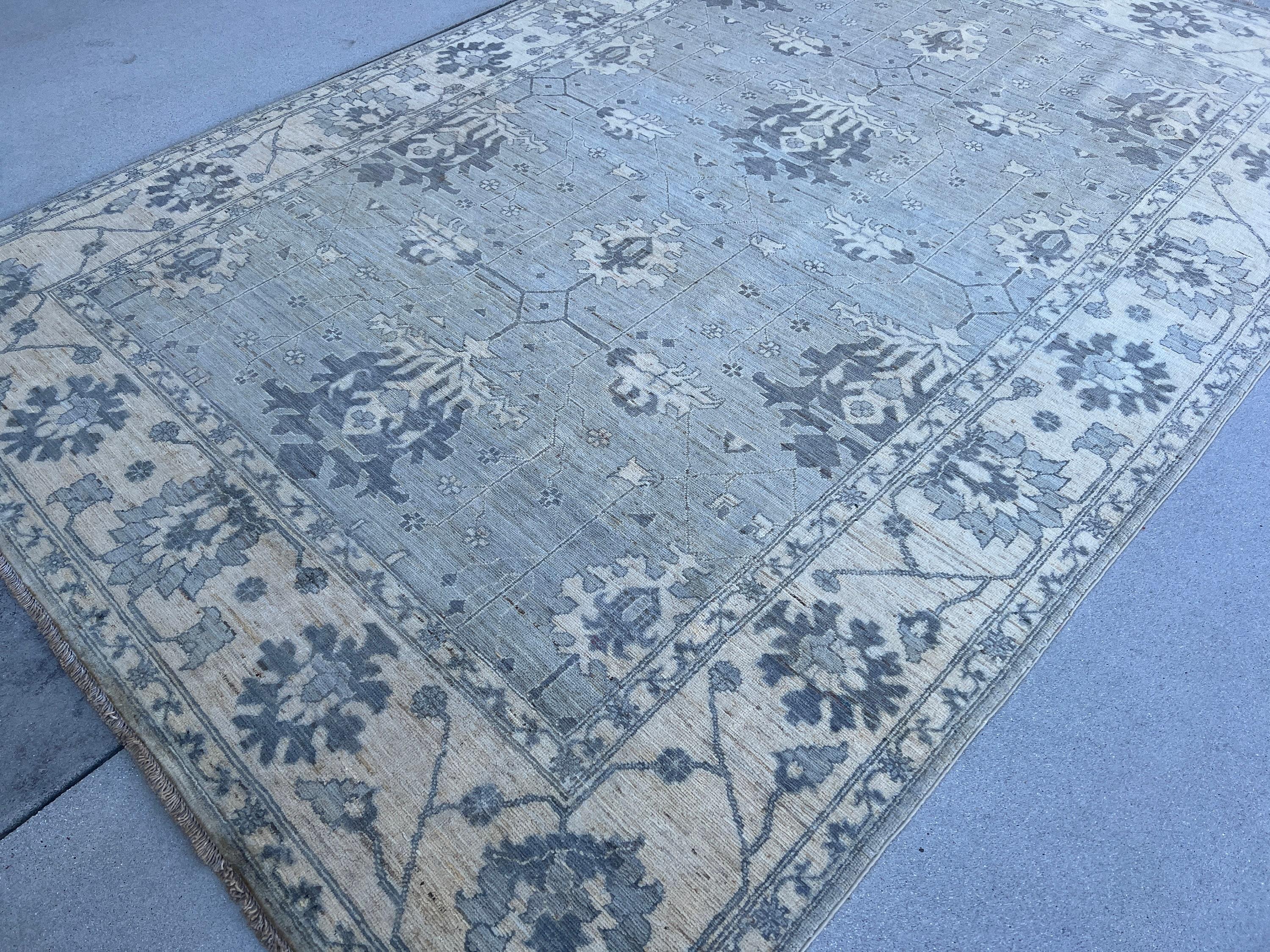 Contemporary Hand-Knotted Afghan Oushak Rug Premium Hand-Spun Afghan Wool Fair Trade For Sale