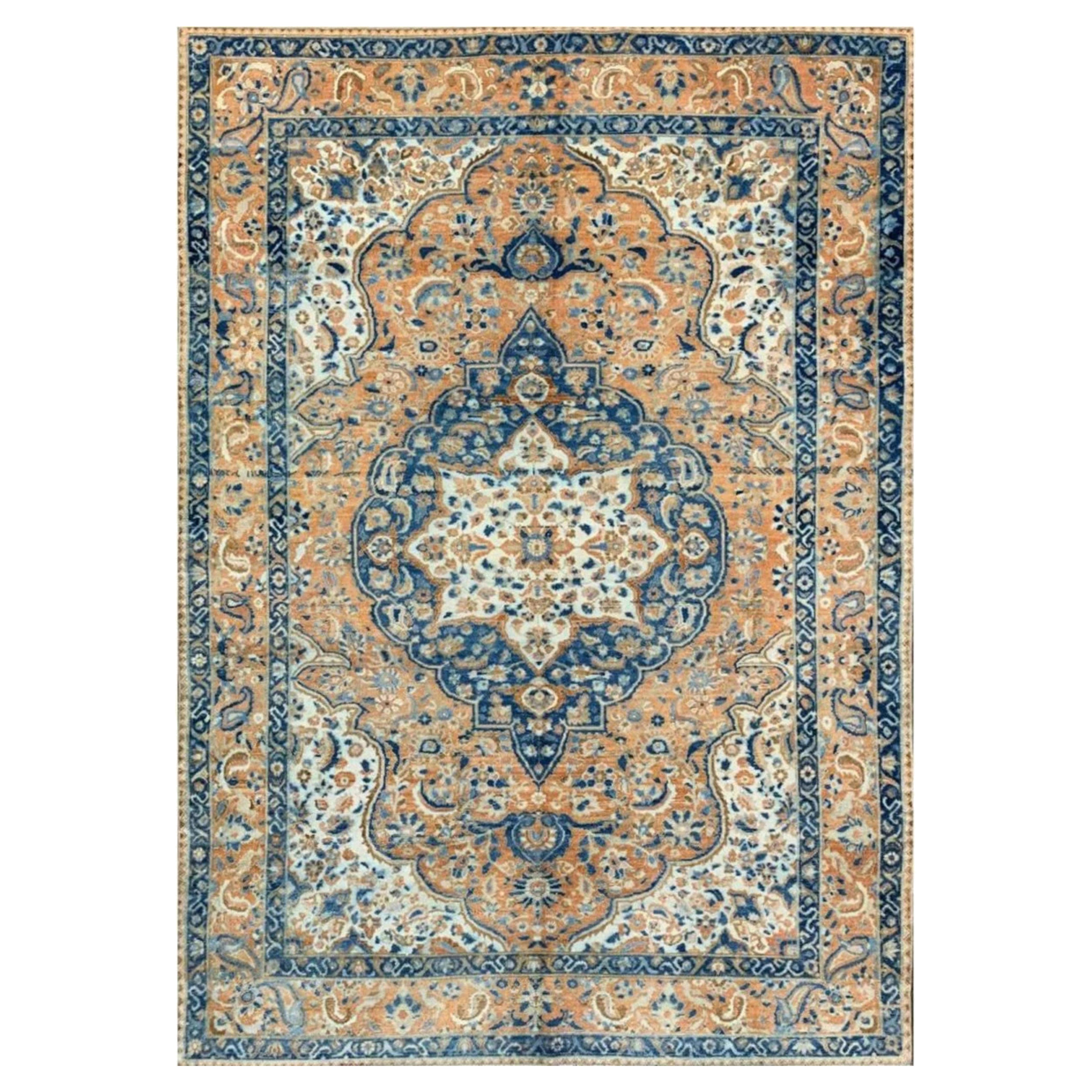 7x10 Hand-Knotted Antique Bakhtiari Wool Area Rug with Medallion For Sale