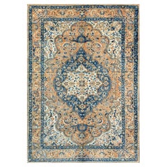 7x10 Hand-Knotted Antique Bakhtiari Wool Area Rug with Medallion