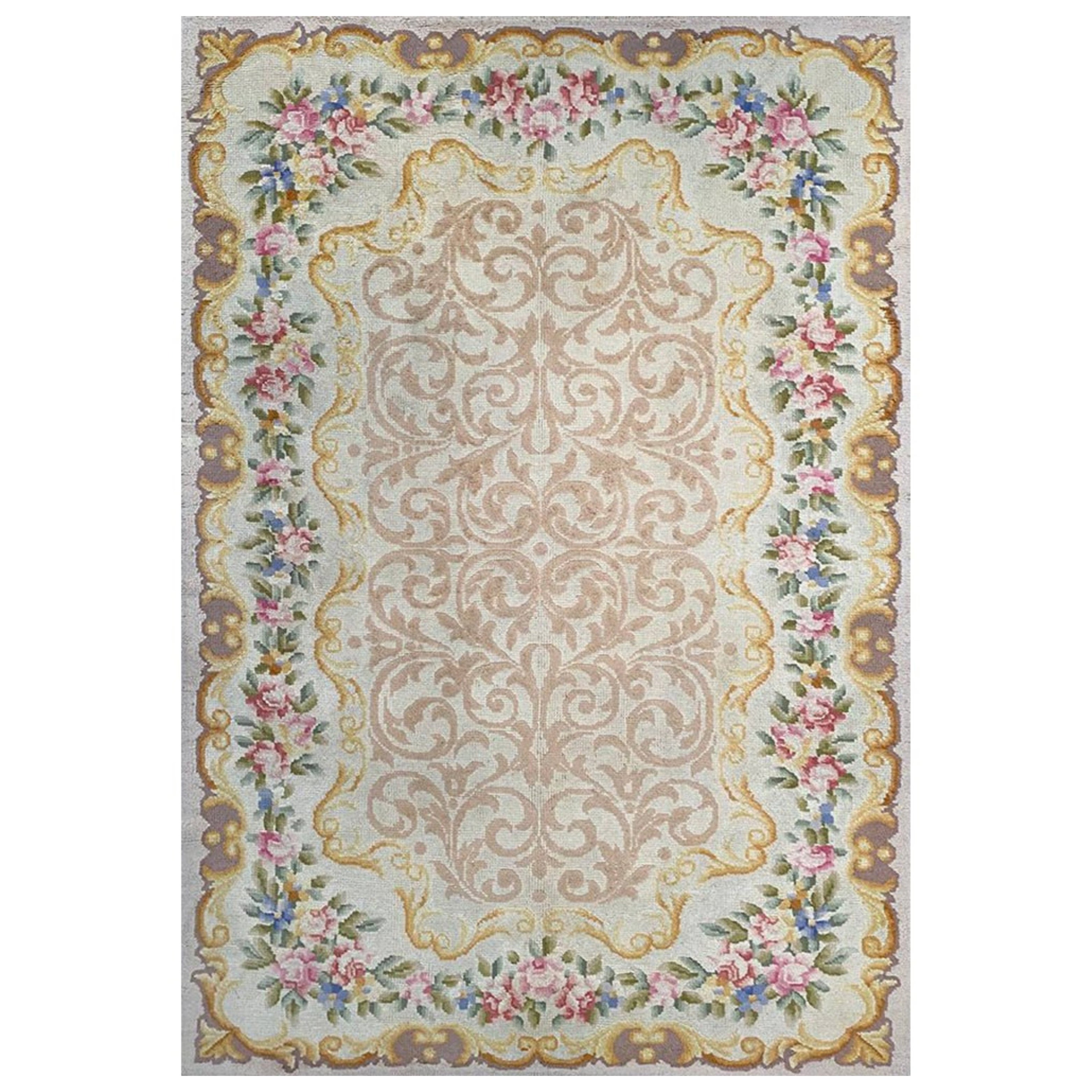 7x10 Hand Knotted Antique French Savonnerie Area Rug with Elegant Floral Design