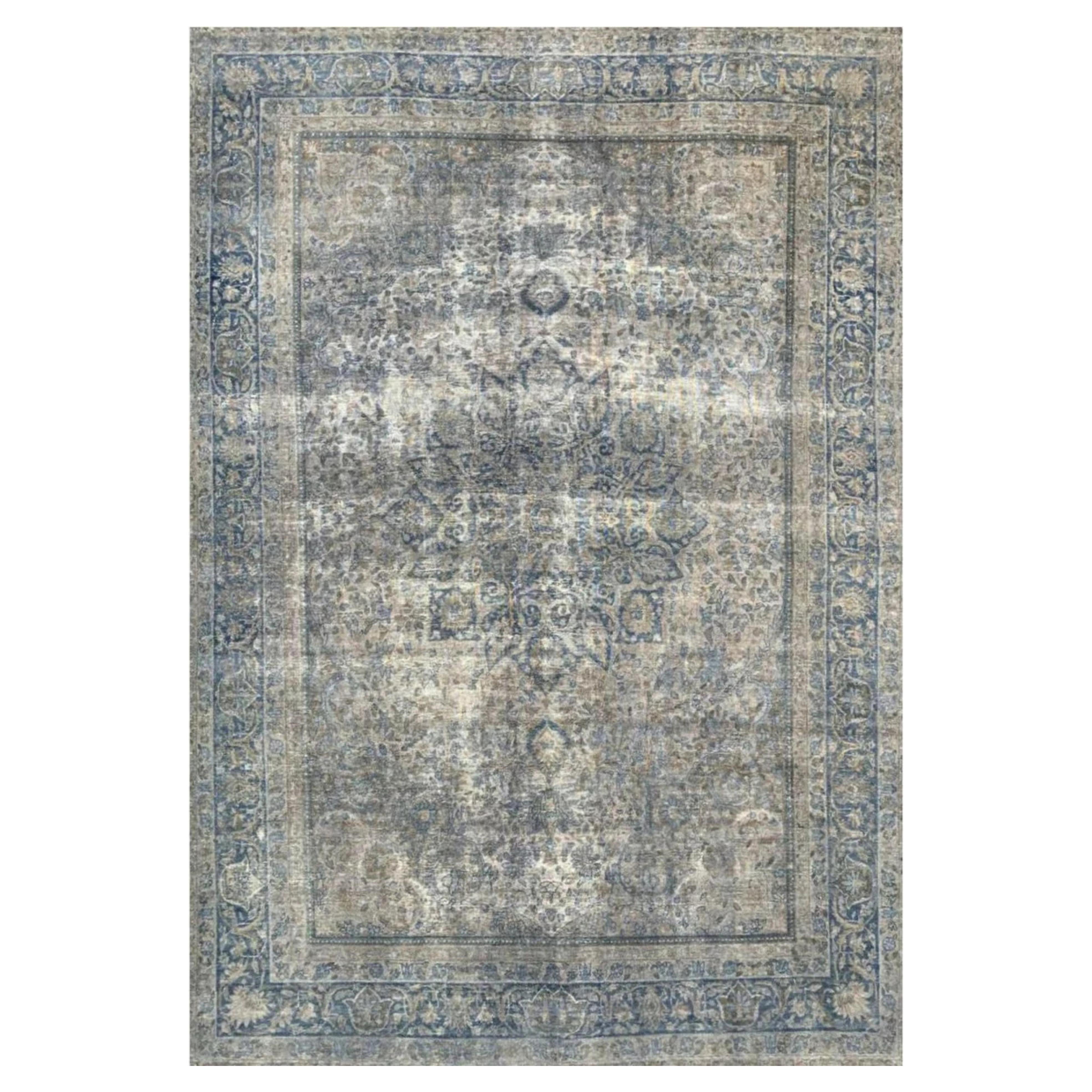 7x10 Hand-Knotted Antique Kerman Wool Area Rug with Floral Design