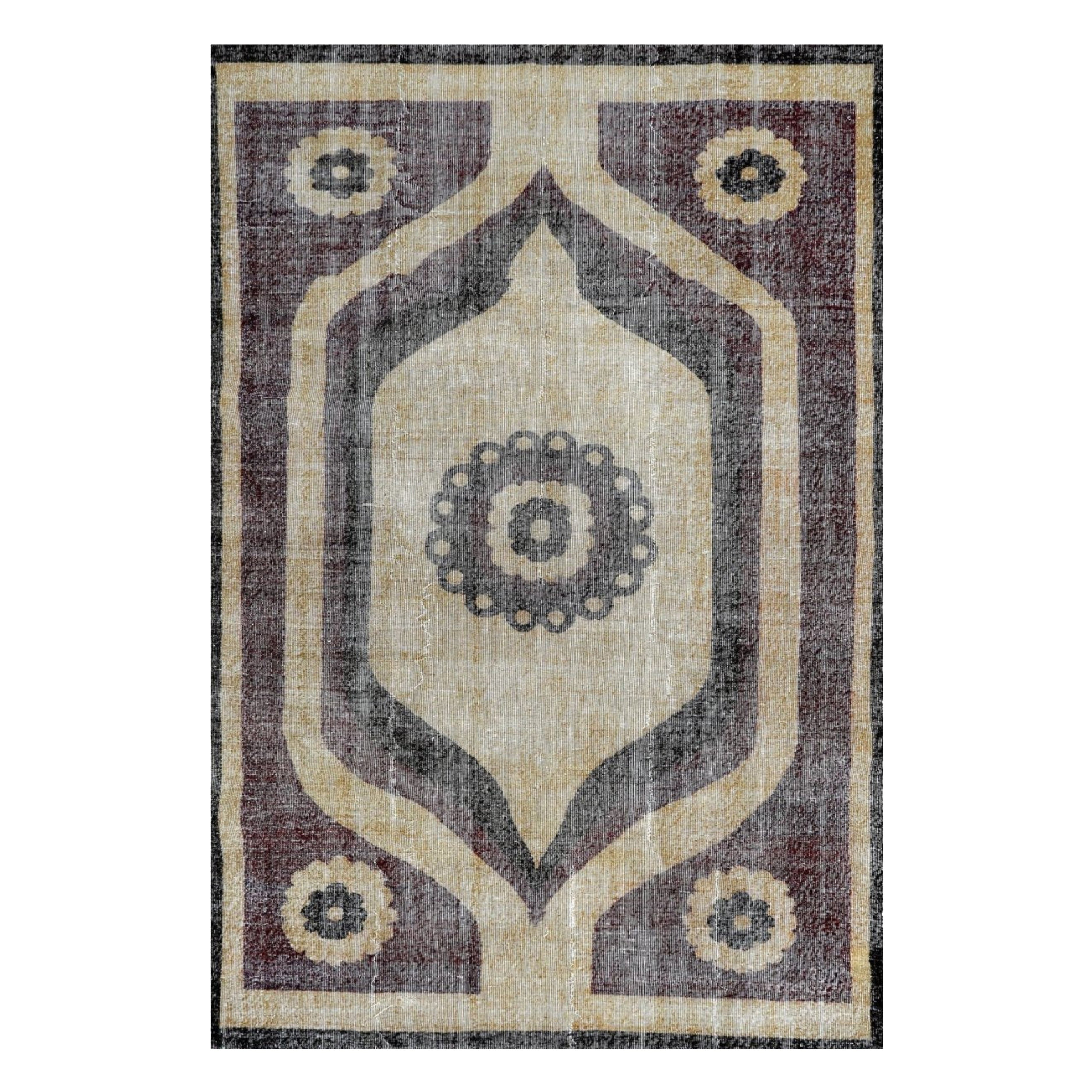 7x10 Hand-Knotted Vintage Zeki Muren Wool Area Rug with Medallion Design For Sale