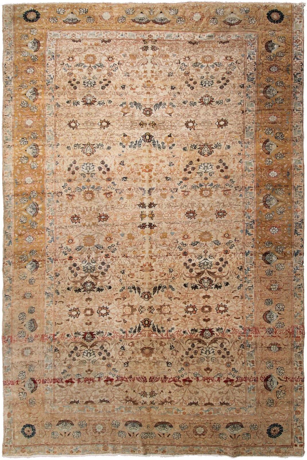 Persiano 7x10 Raro Tappeto antico persiano Haji Jalili 216cmx312cm Fine Avorio Floreale c.C. in vendita