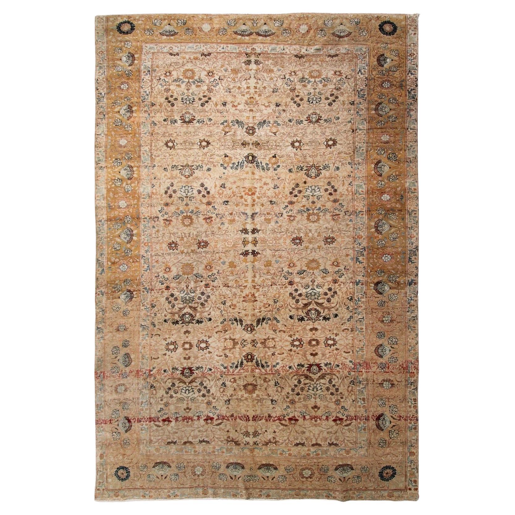 7x10 Raro Tappeto antico persiano Haji Jalili 216cmx312cm Fine Avorio Floreale c.C. in vendita