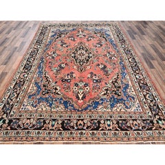7'x10' Rose Pink Vintage Persian Bibikabad Hand Knotted Soft Wool Clean Rug